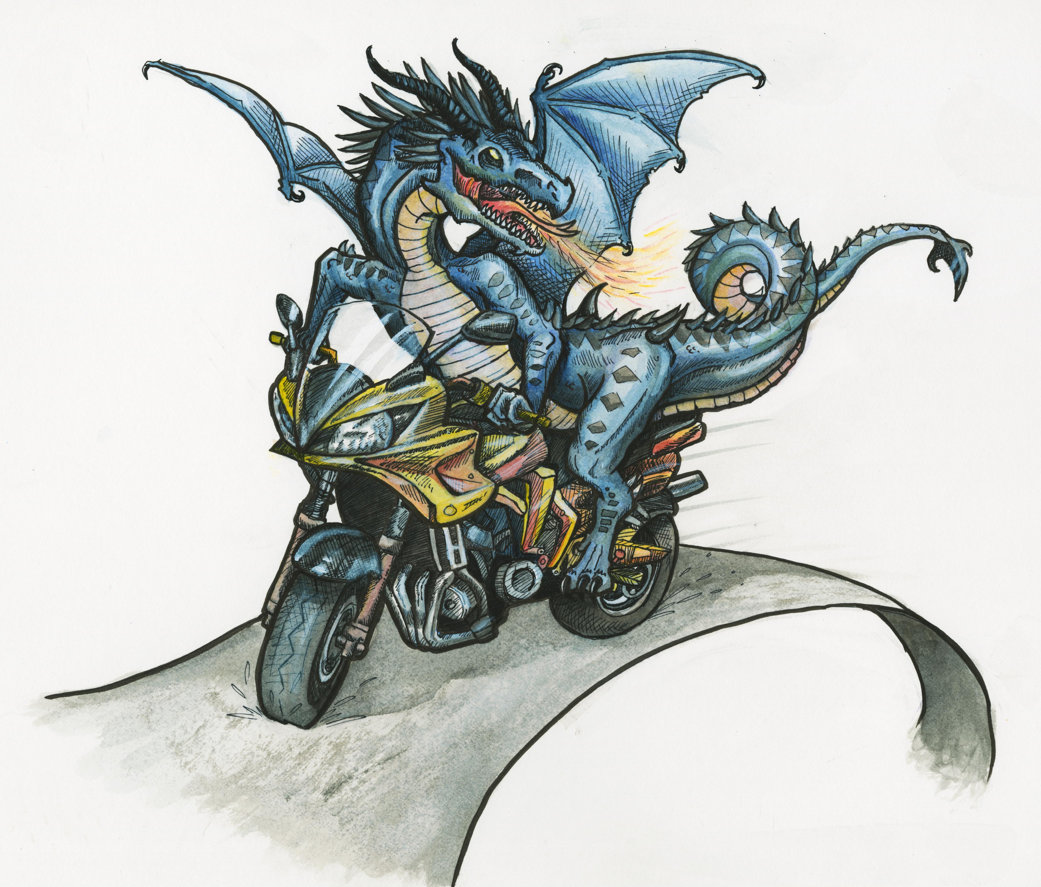 Badass Dragon on a Motorcycle Scrolller