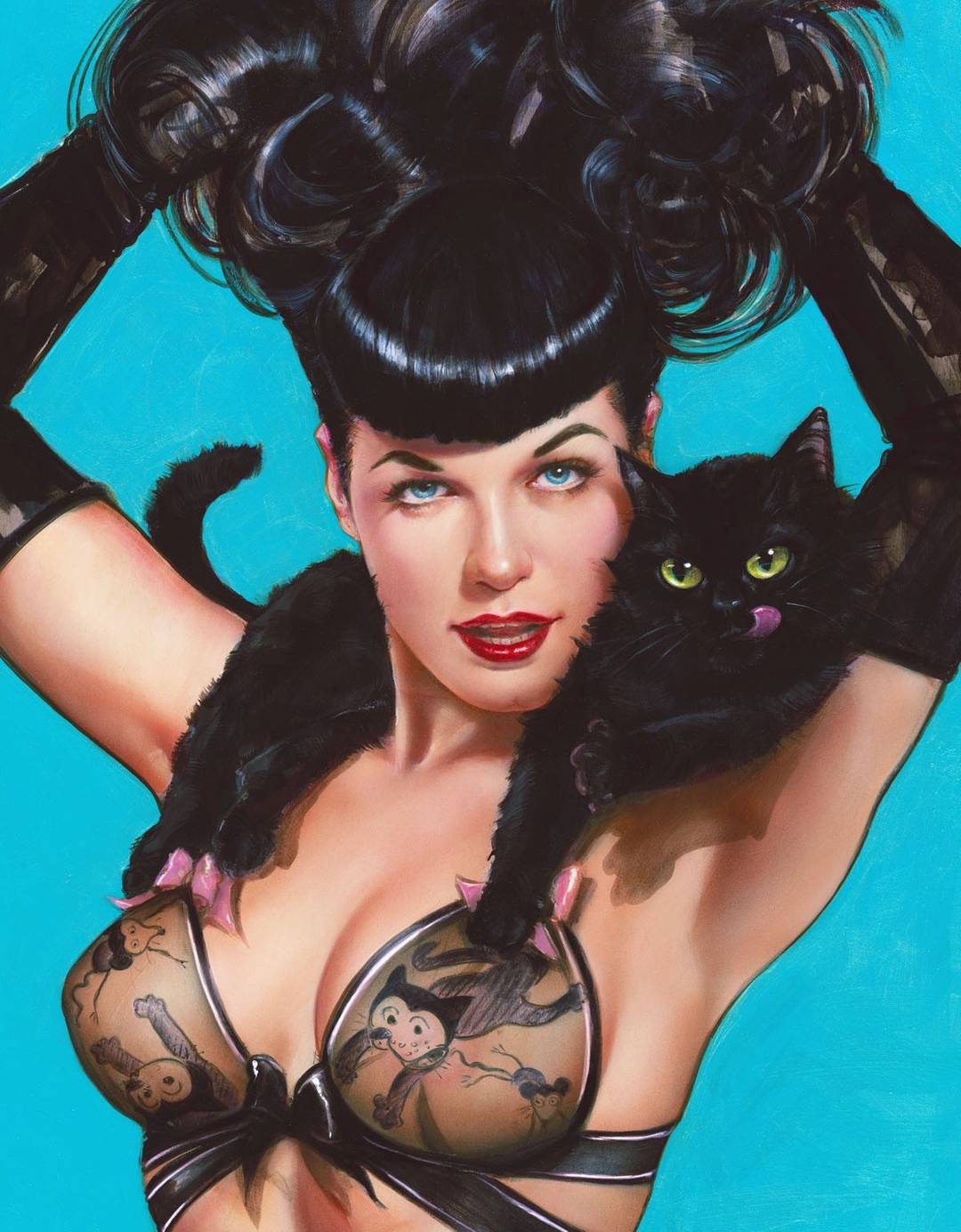 Black cat & Bettie. Original art work by Olivia de Berardinis Scrolller