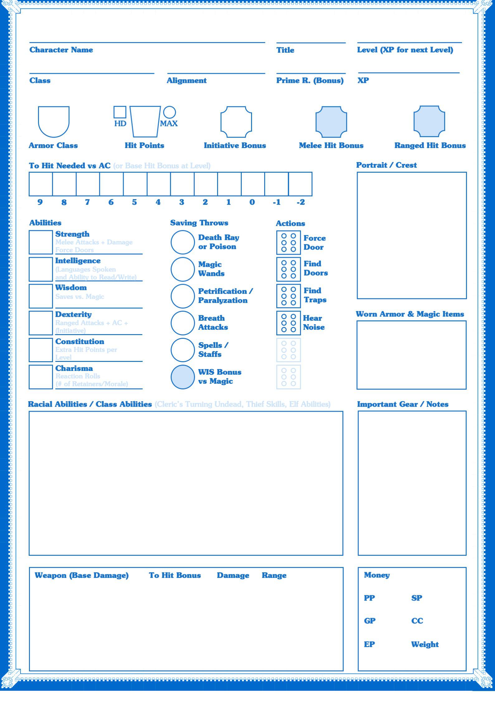 Blue B/X Character Sheets | Scrolller