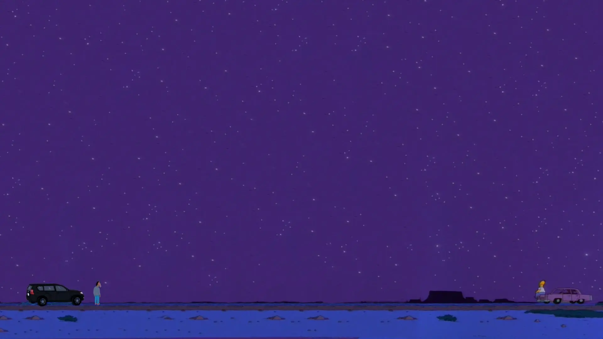 Bojack and Homer looking to the stars by their cars