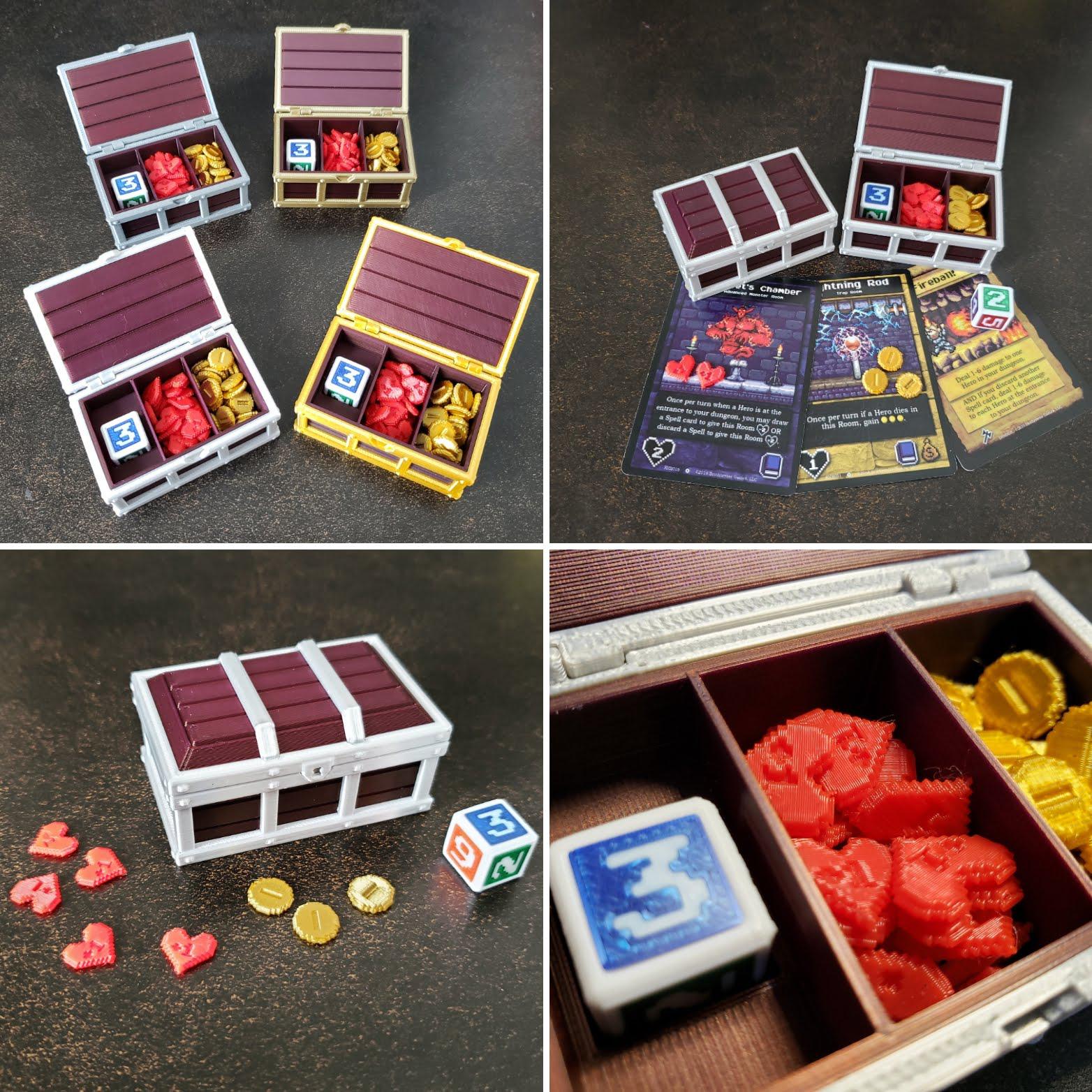 Boss Monster 3D printed custom tokens dice and chest | Scrolller
