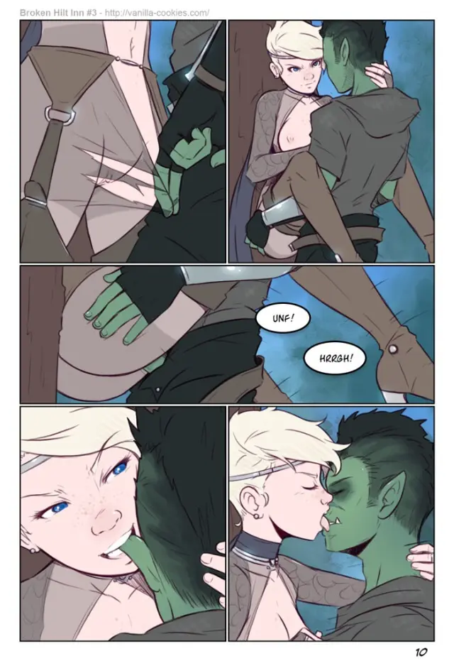Orc man and blonde human femboy in a fight and sexual encounter from Broken Hilt Inn 3 by Vanilla-Cookies