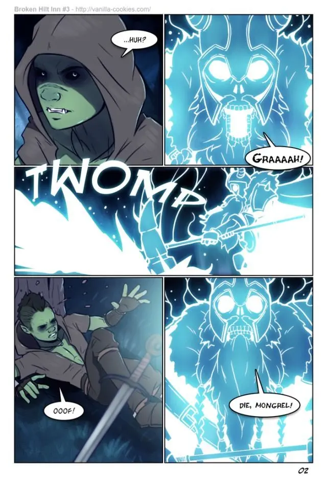 Orc man and blonde human femboy in a fight and sexual encounter from Broken Hilt Inn 3 by Vanilla-Cookies