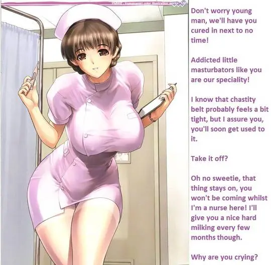 Futanari and femdom anime panels with busty women, a male slut, and explicit captions