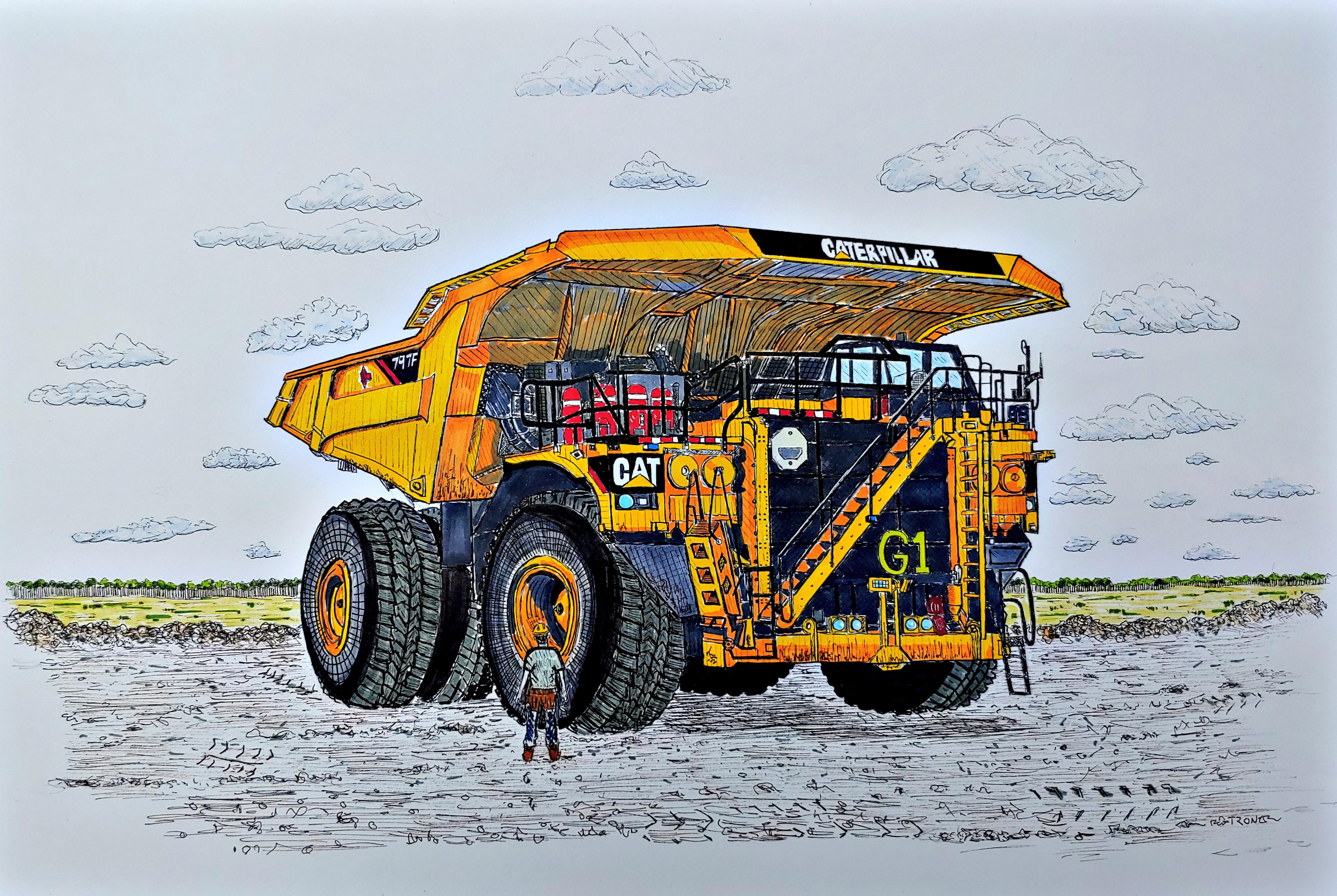 Did a drawing of a Cat 797F for my brother. | Scrolller