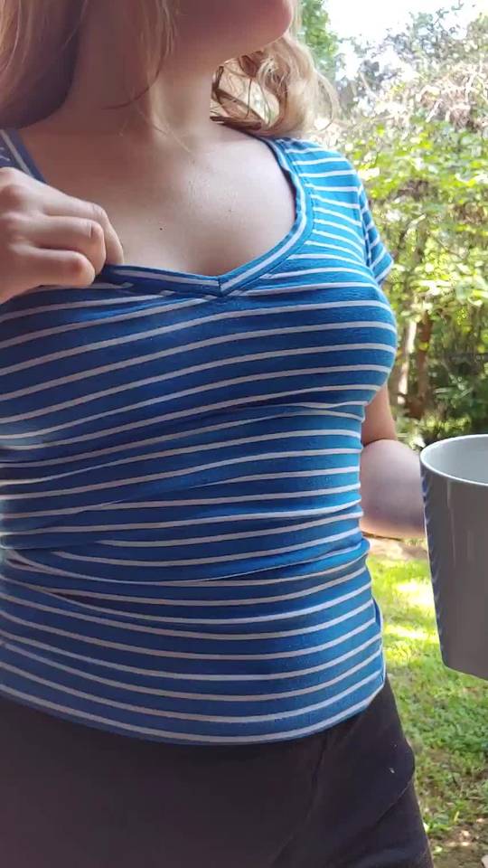 Having my morning coffee ☕ and showing off my perky tits to start the day off the right way 😉