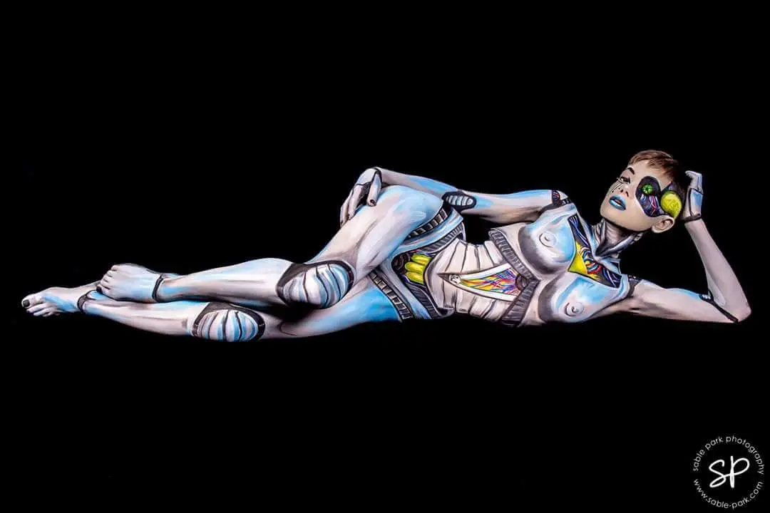Even AI needs rest. Model: Emma Ruby Photographer: John Sable Bodypaint: Me (Dawn Marie Svanoe)