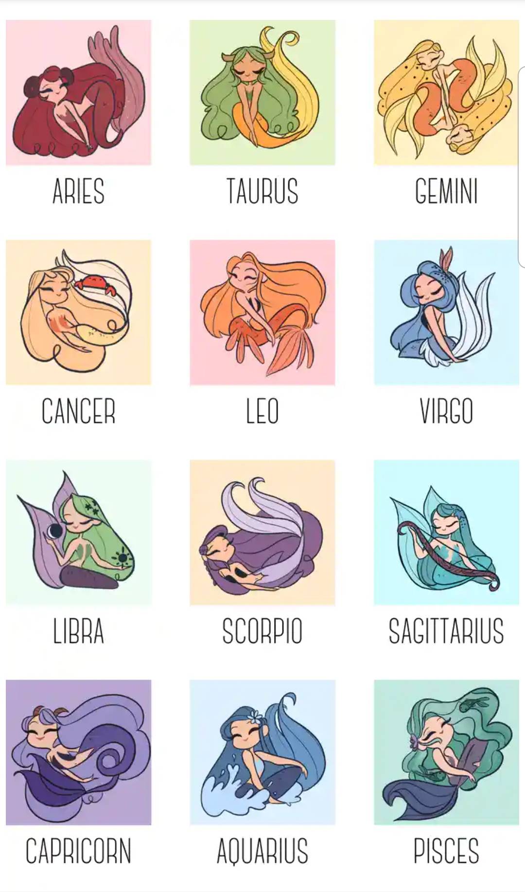 Every Zodiac Sign as a Mermaid by jellyjessbeans on Instagram. Scrolller