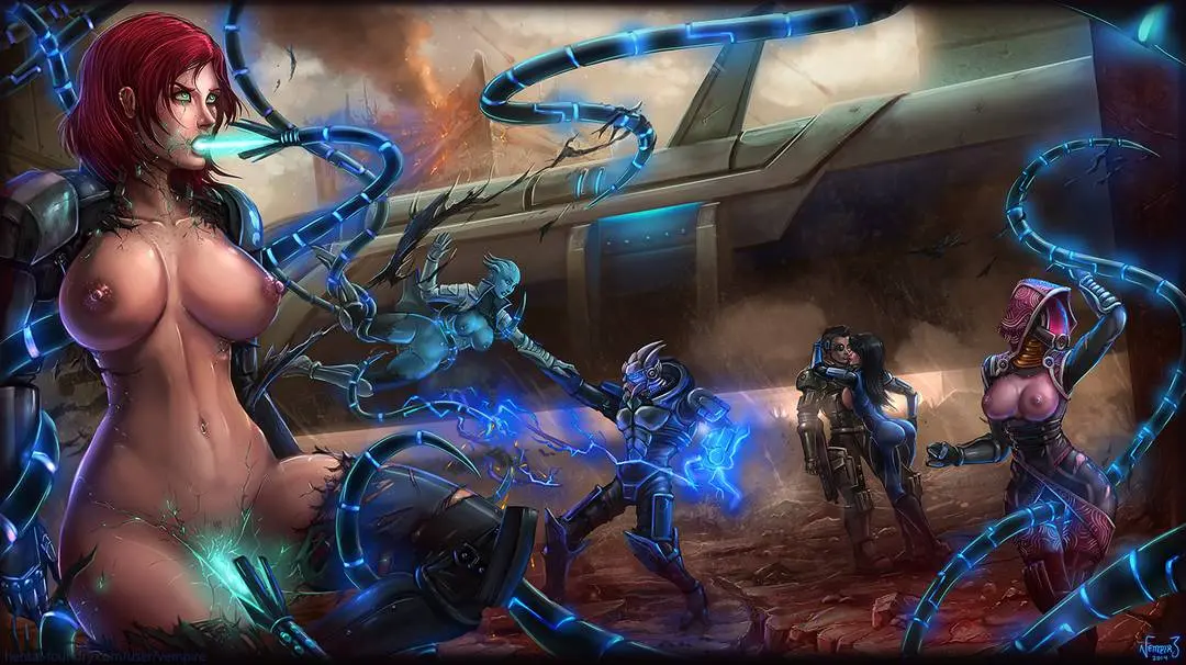 Femshep and Jack in bondage and futa scenes with interracial and monster girl pairings from Mass Effect
