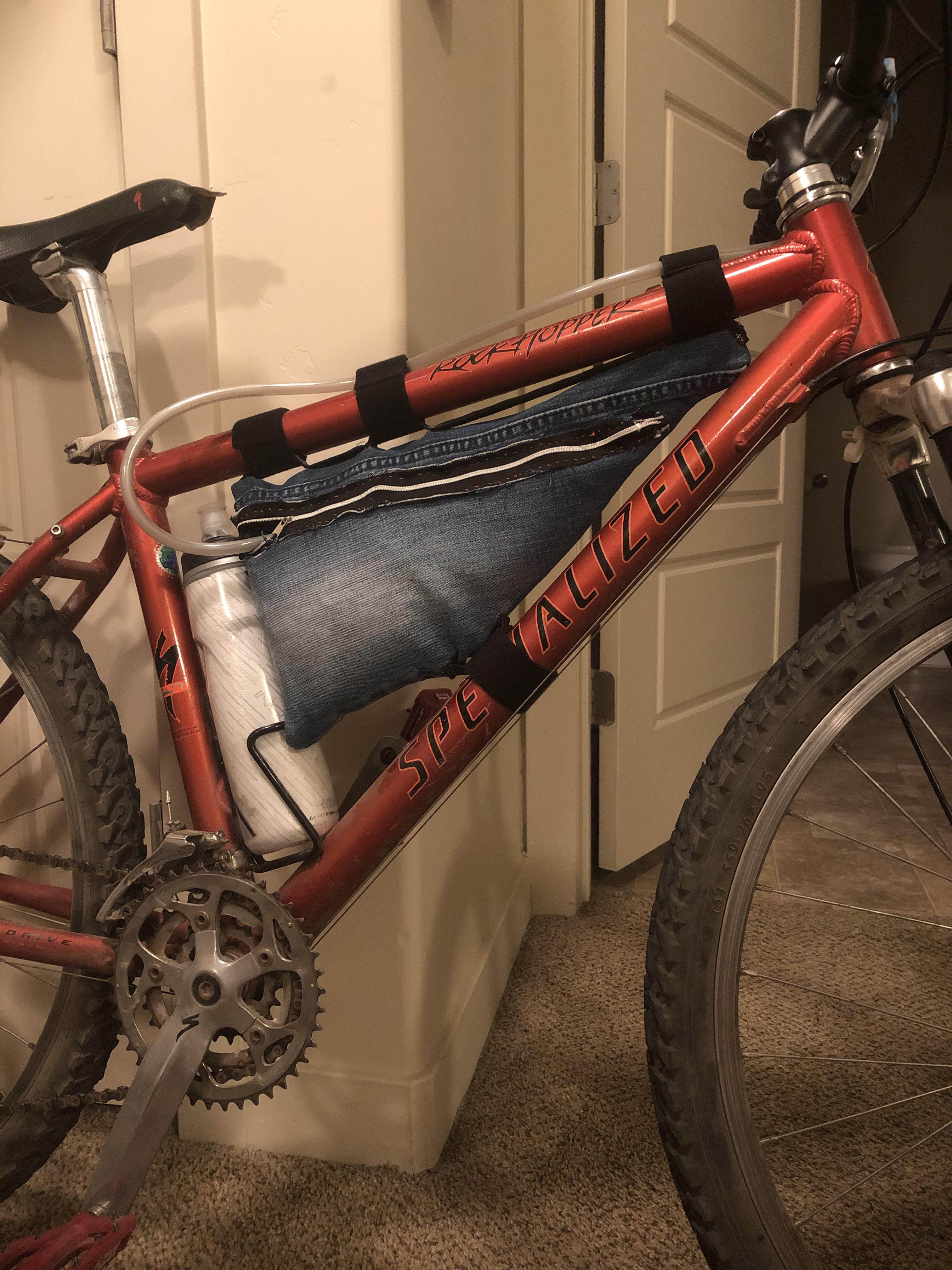 First myog project hydration frame bag from old jeans Scrolller