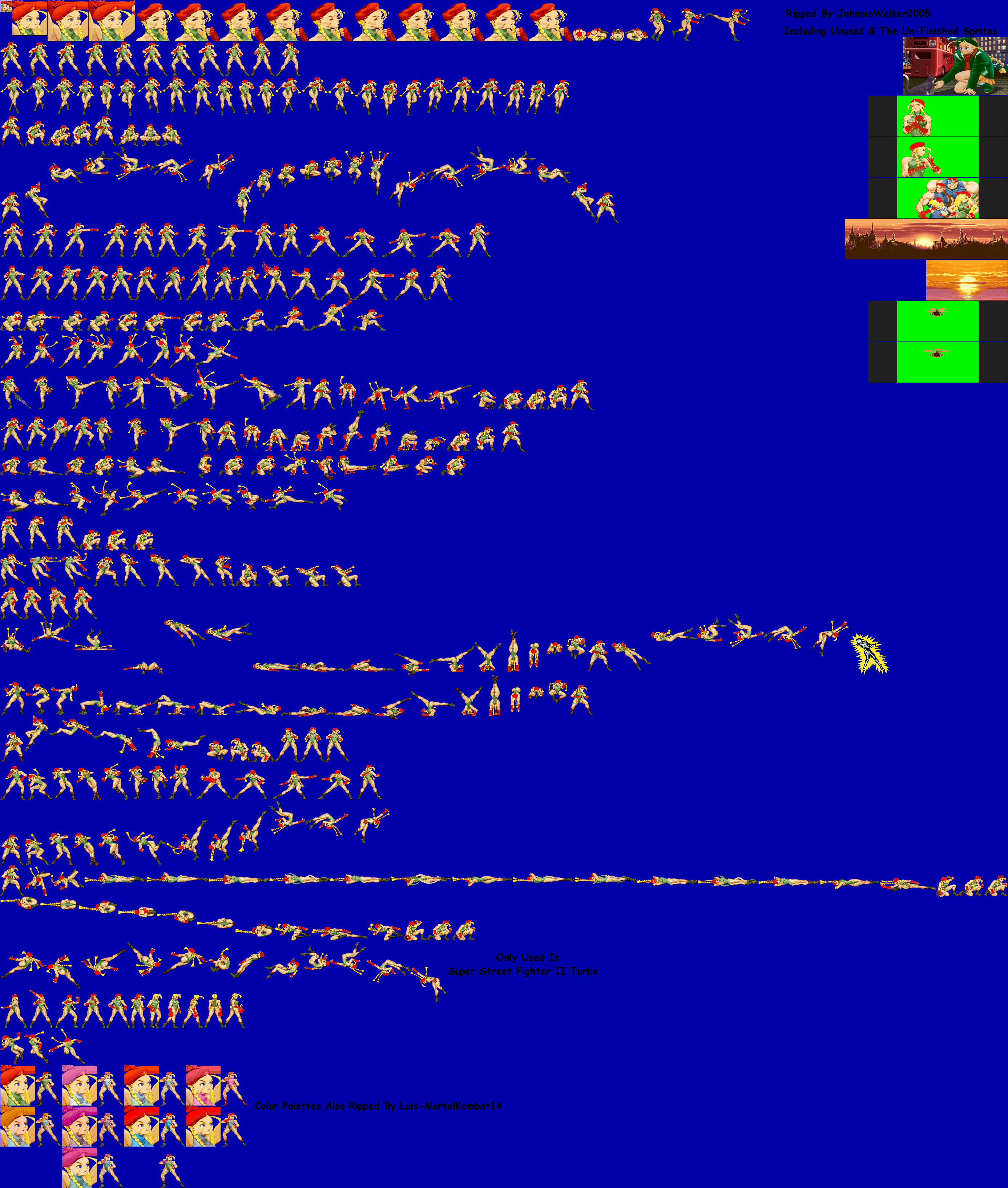 Full sprite sheet of Cammy from Super Street Fighter 2 (arcade) | Scrolller