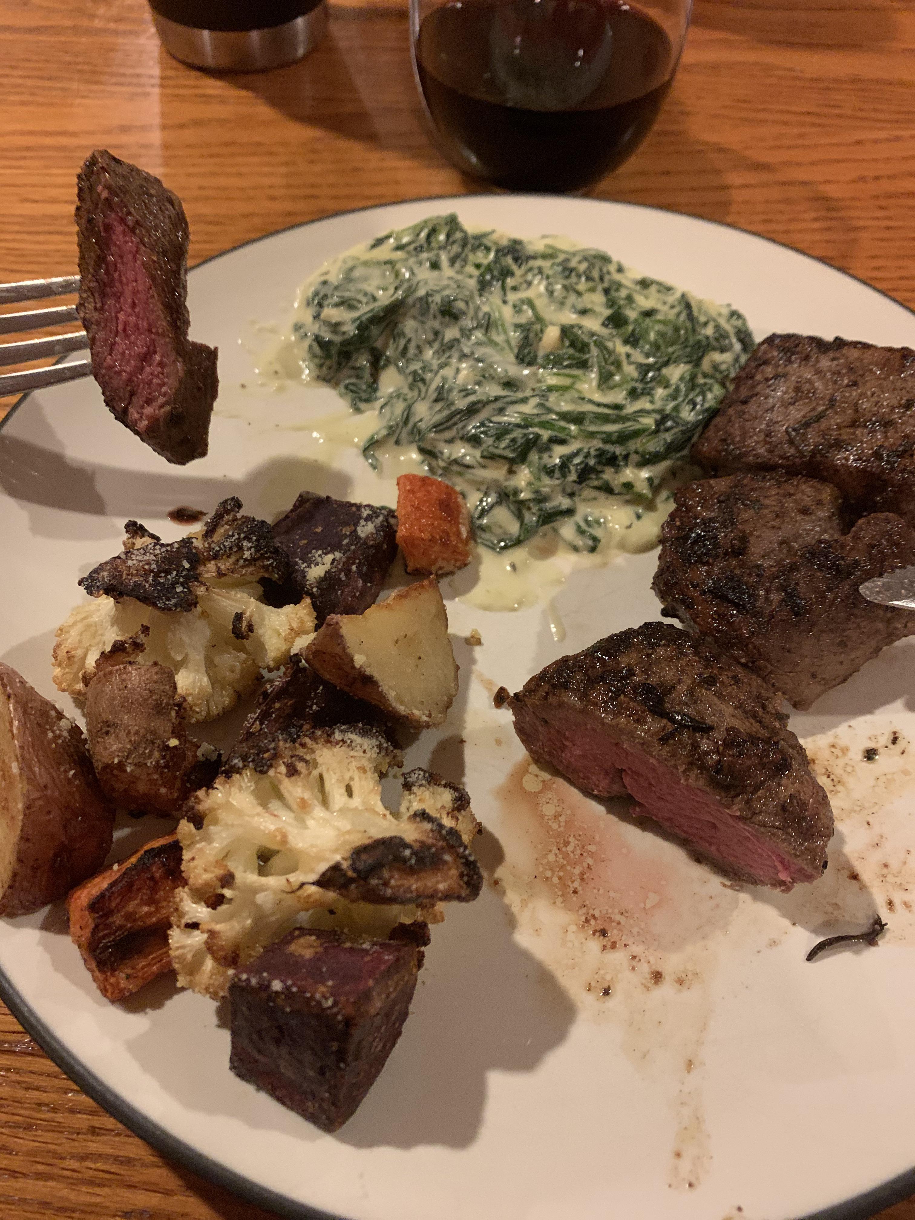 Had Texas Whitetail Deer blackstrap filets tonight. Creamed spinach