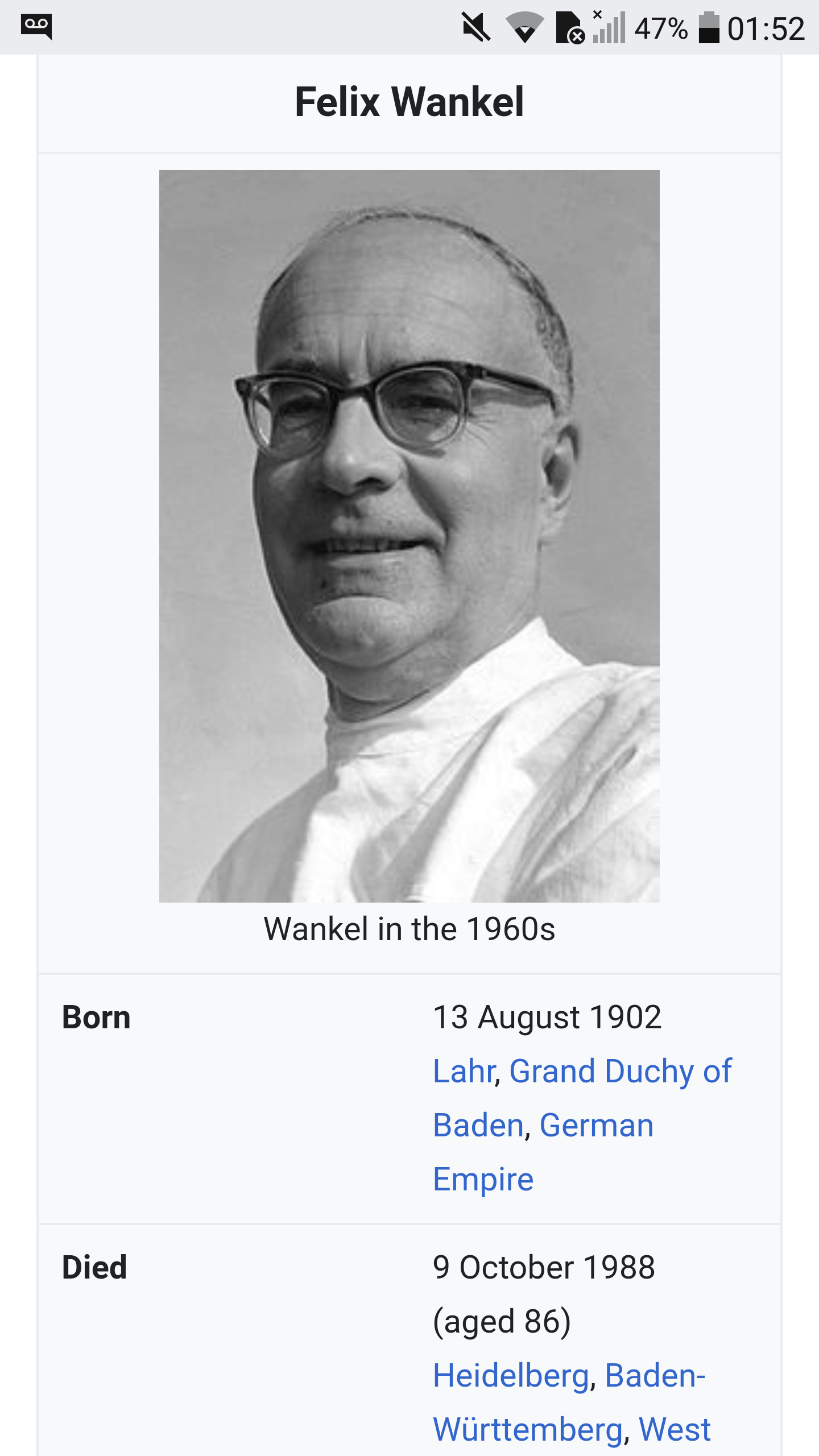 Wankel Rotor Inventor Happy birthday to Felix Wankel, inventor of the rotary engine and thus ...