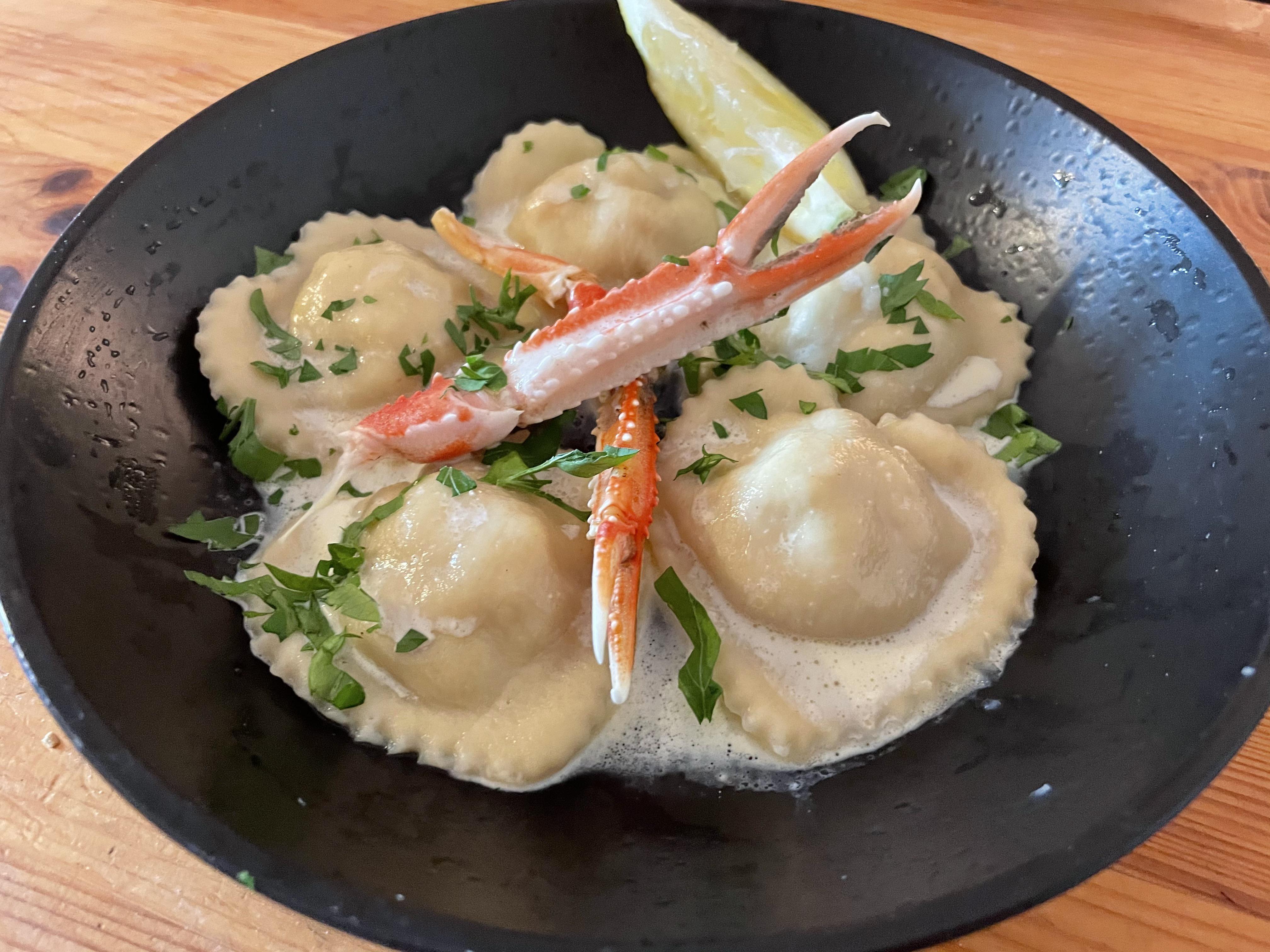 Homemade langoustine and crab ravioli with sparkling rosé cream sauce ...