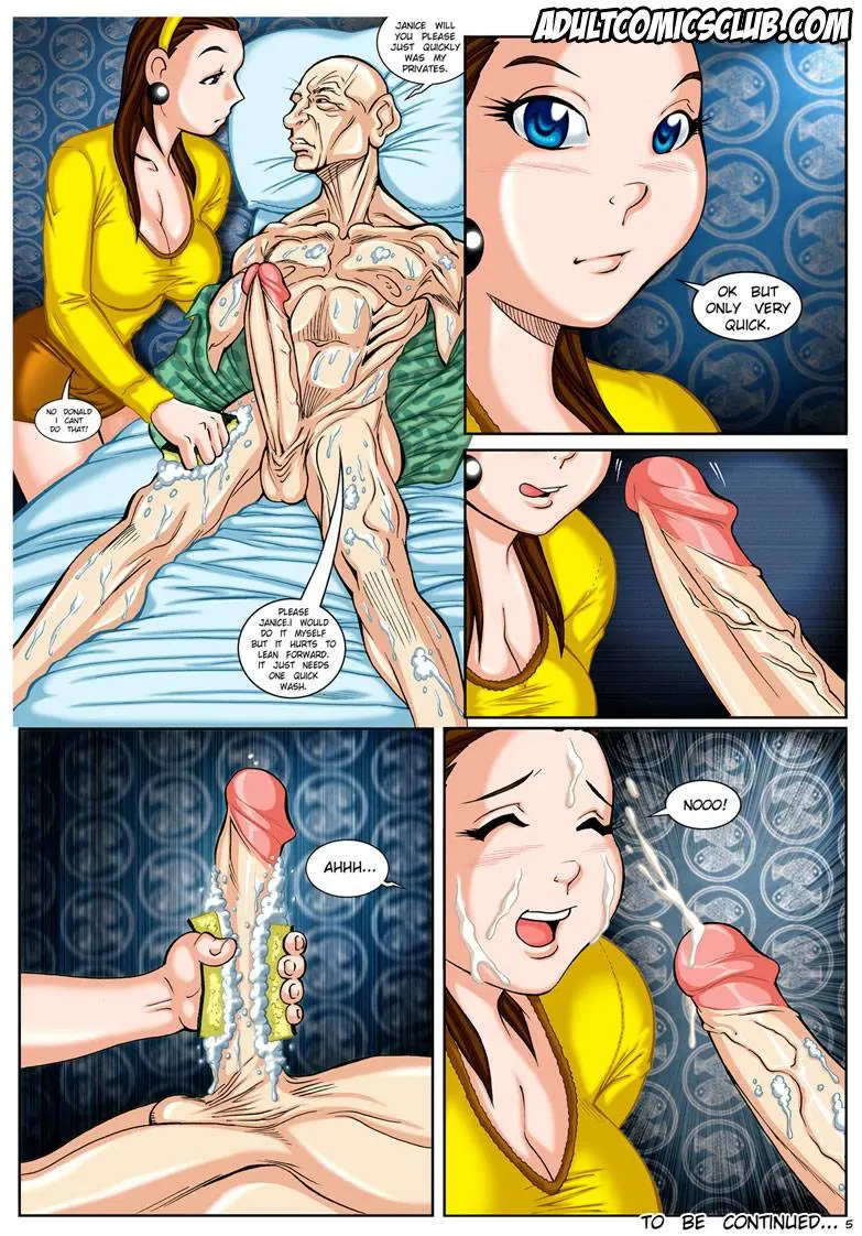 The Horny Stepfather pornhwa featuring a curvy brunette and a muscular bald man engaging in cock worship and sex.