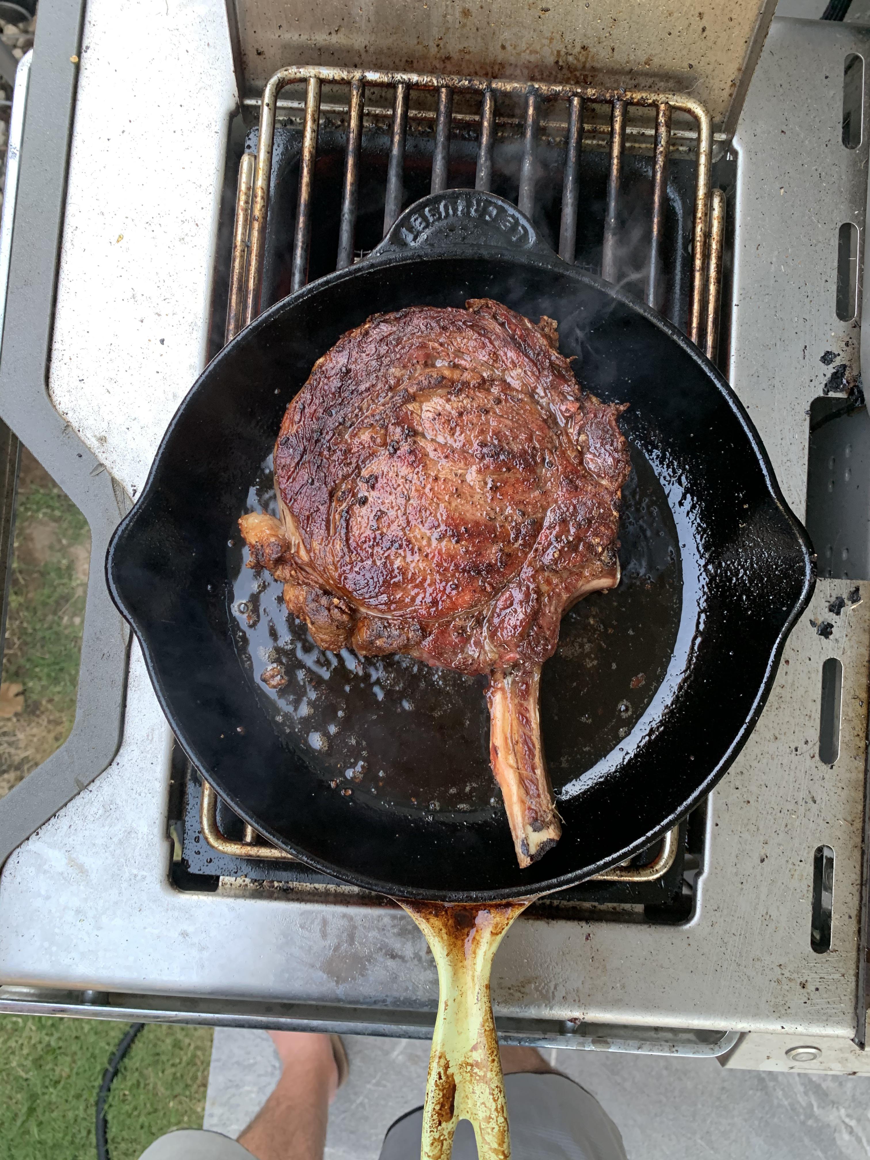 I did a 2 lb cowboy ribeye this weekend. Reverse sear, started on ...
