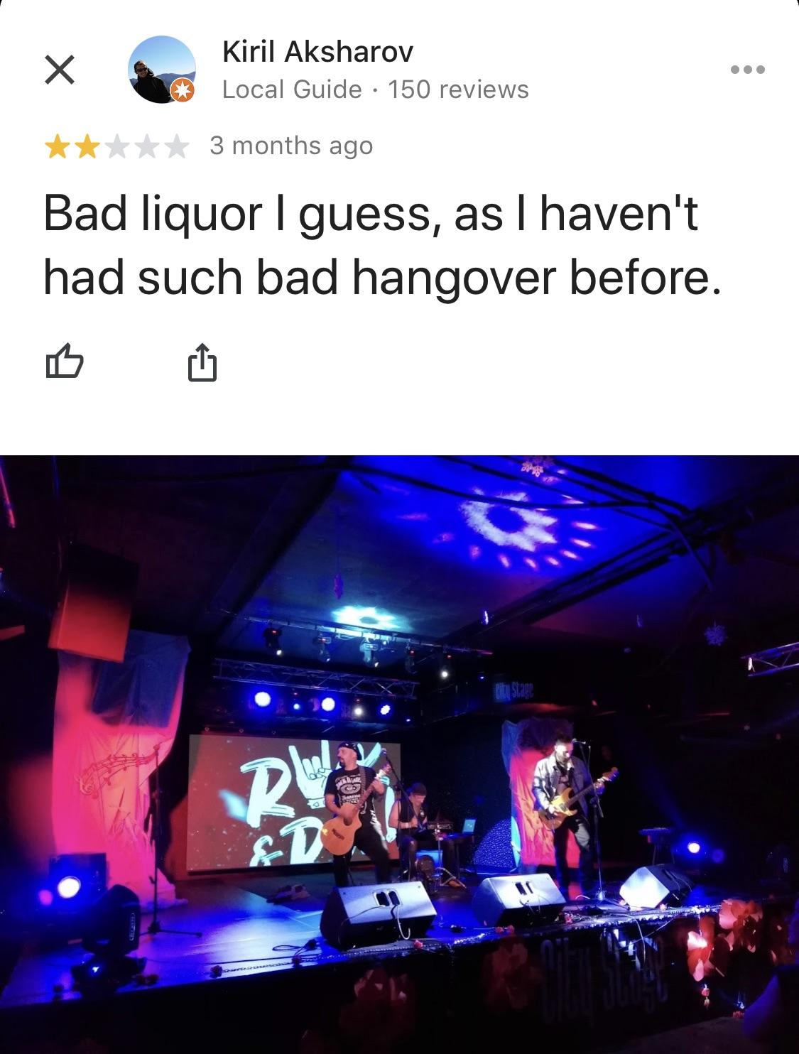 I’m giving you two stars because I don’t understand how hangovers work