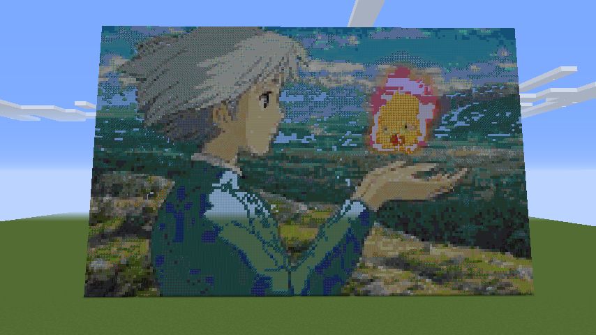 I made a pixel art of Calcifer and Sophie from Howl's Moving Castle ...