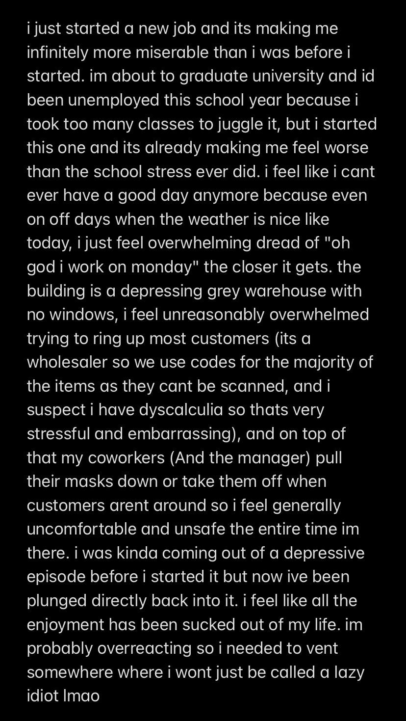 i really really hate my new job Scrolller