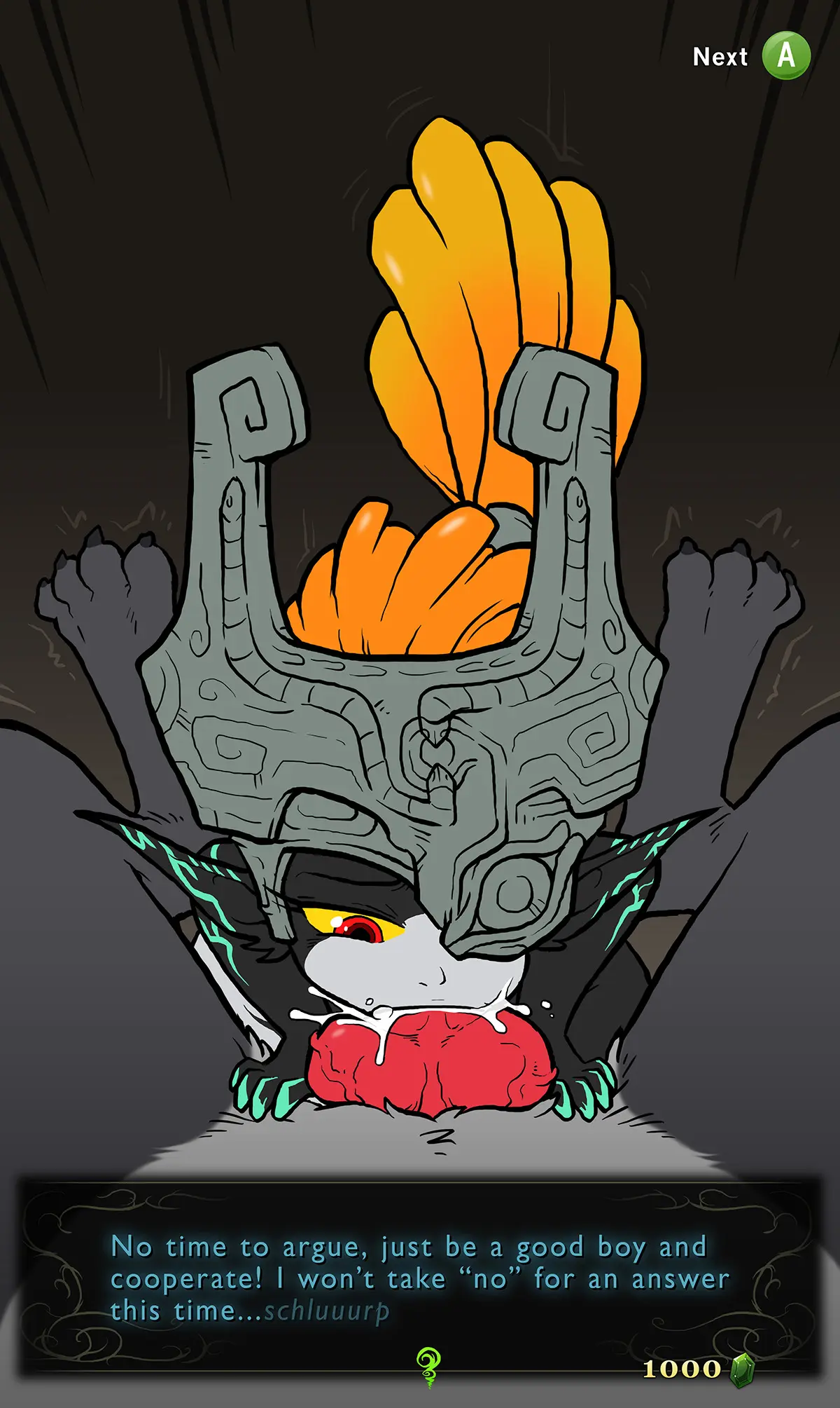 Imp Midna from The Legend of Zelda in hentai fan art featuring ahegao and thick thighs