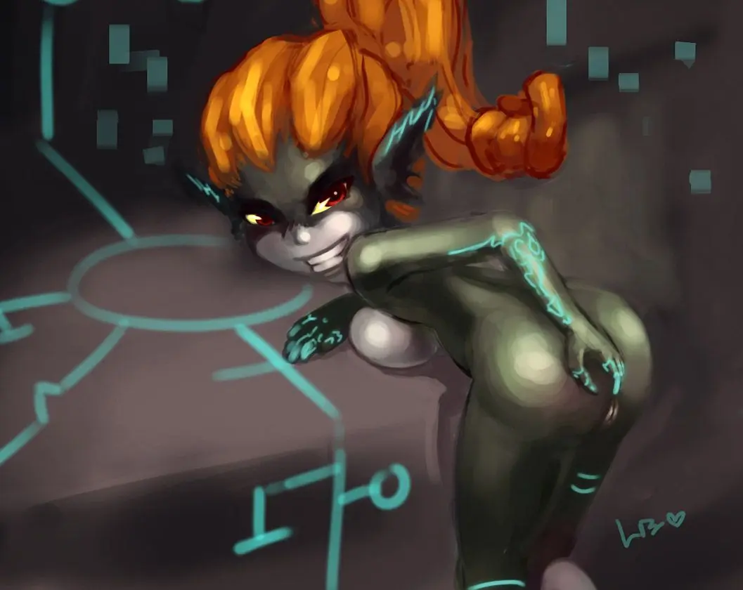 Imp Midna from The Legend of Zelda in hentai fan art featuring ahegao and thick thighs