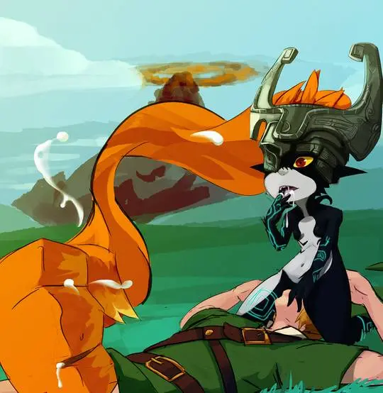 Imp Midna from The Legend of Zelda in hentai fan art featuring ahegao and thick thighs