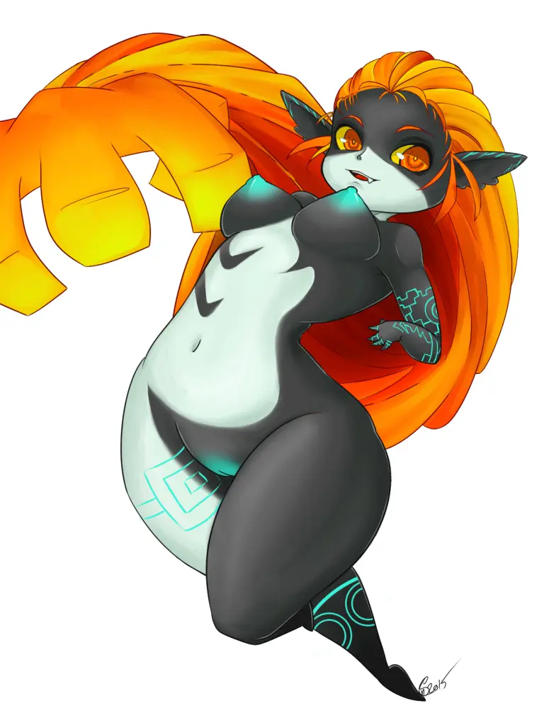 Imp Midna from The Legend of Zelda in hentai fan art featuring ahegao and thick thighs