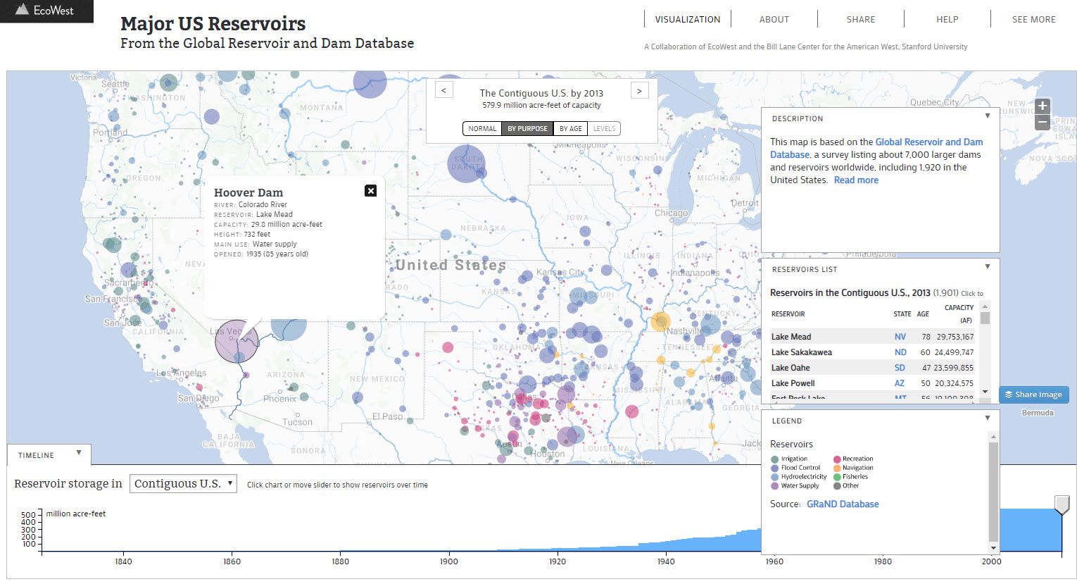 Interactive map visualizes major dams and reservoirs in the United ...