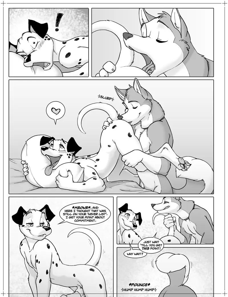 Yiff comic Lapping the Competition by Zaush featuring muscular canine furries Spotty and partner