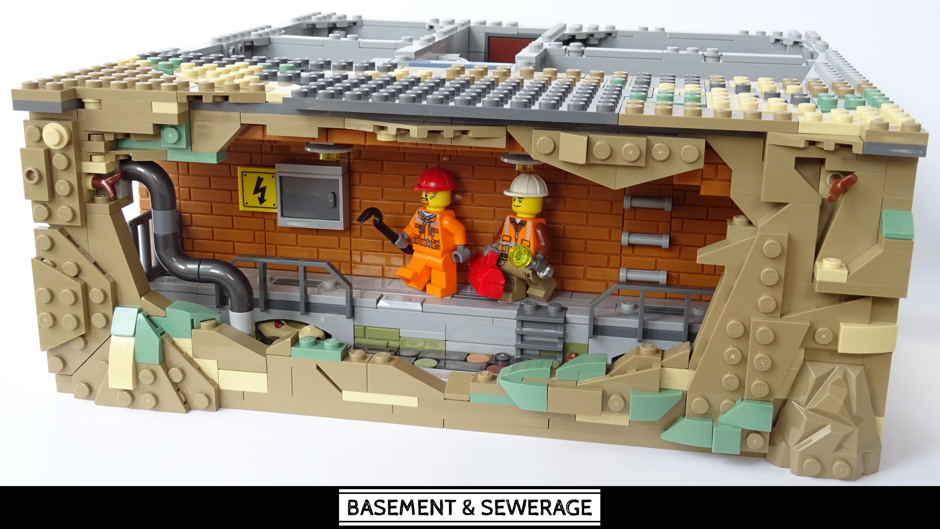 This LEGO IDEAS cutaway diorama called "BASEMENT & SEWERAGE" is the