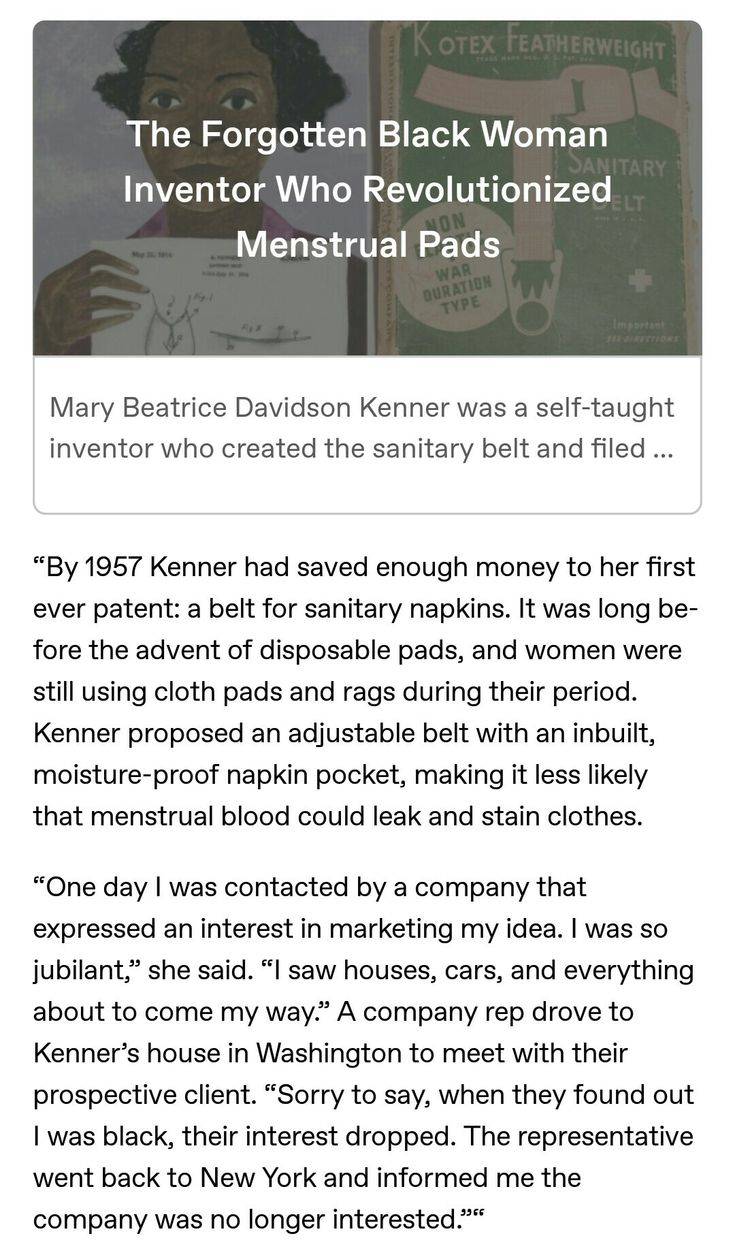 Mary Beatrice Davidson Kenner invented the sanitary belt with moisture