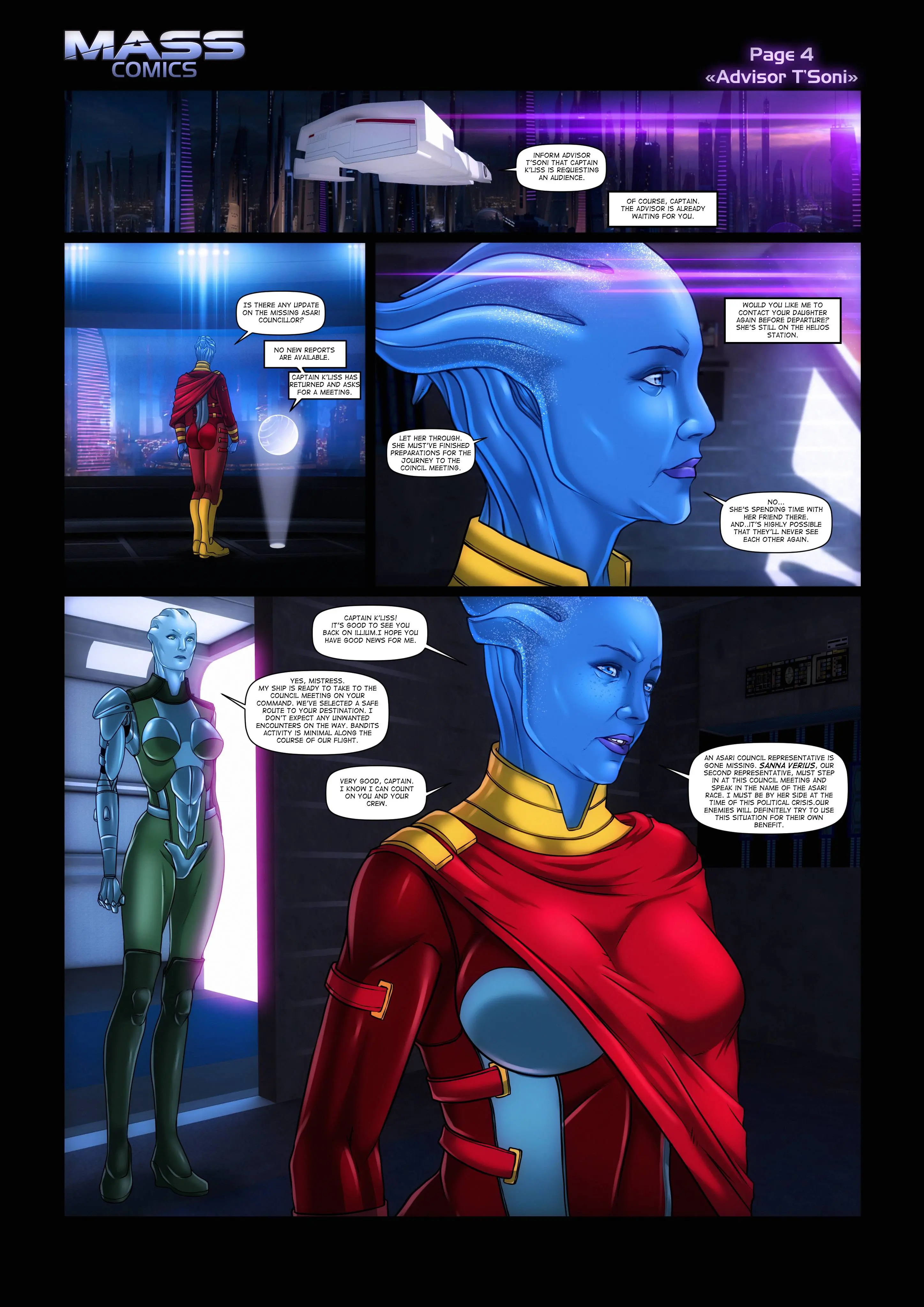Mass Effect NSFW digital art featuring busty redheads, blondes, and blue-skinned women in bikinis and nude poses