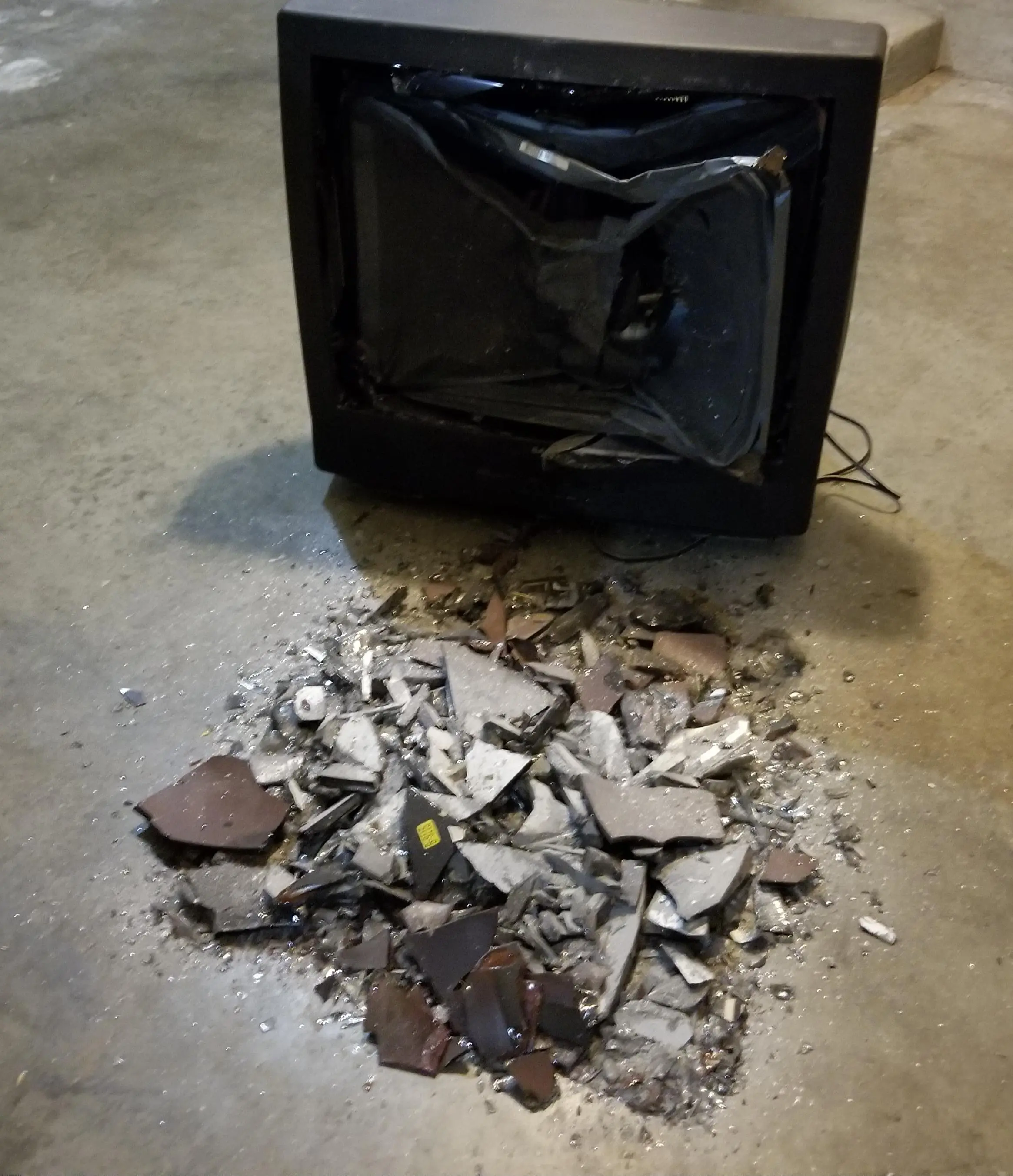 My CRT TV fell over and completely shattered during a move. Any advice ...