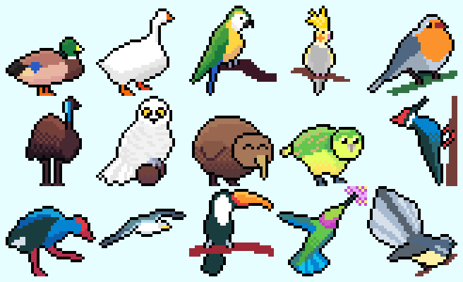 My first pixel art: a set of birds! | Scrolller