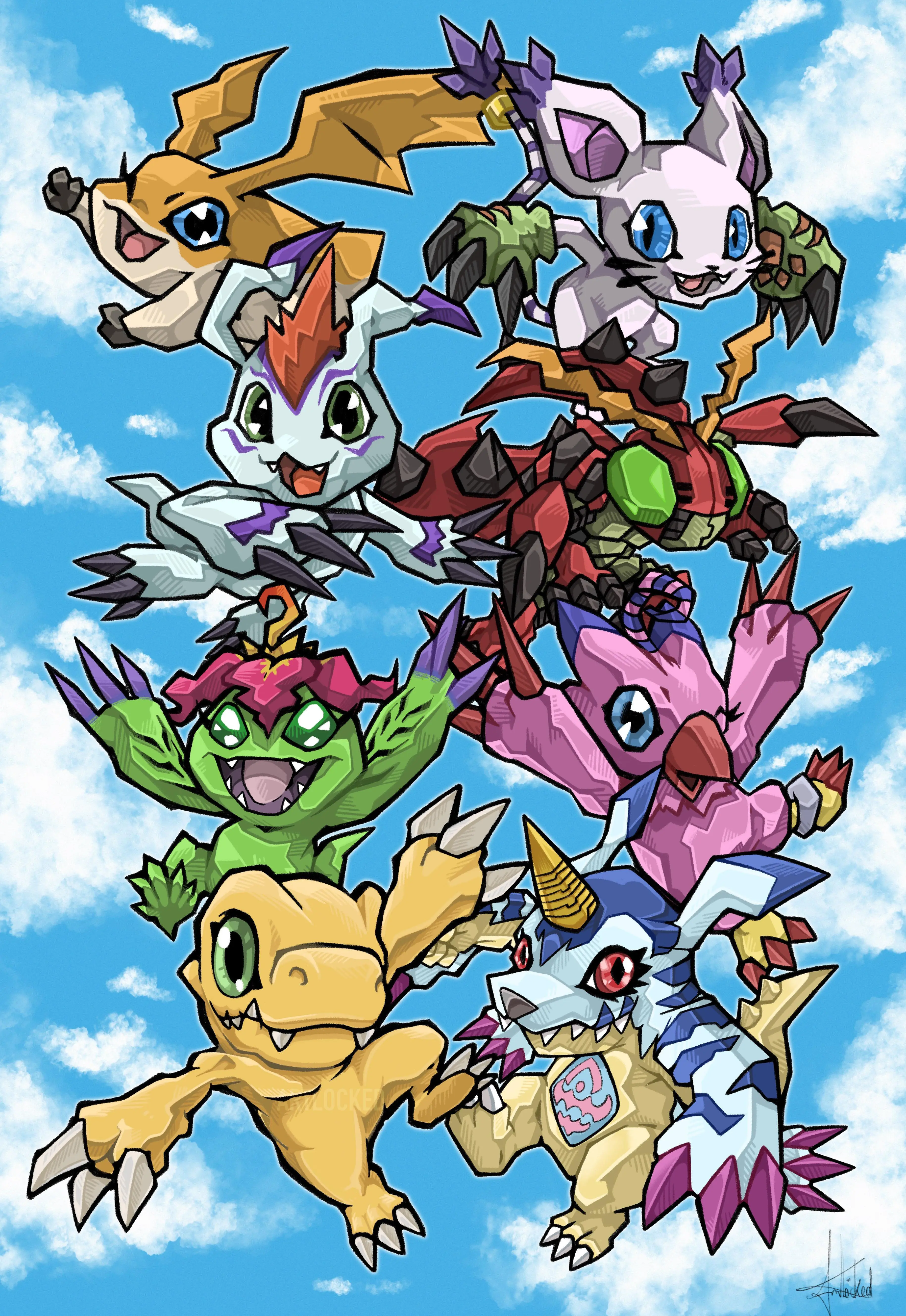 [OC] Drew the First Eight Digimon partners all together with my ...
