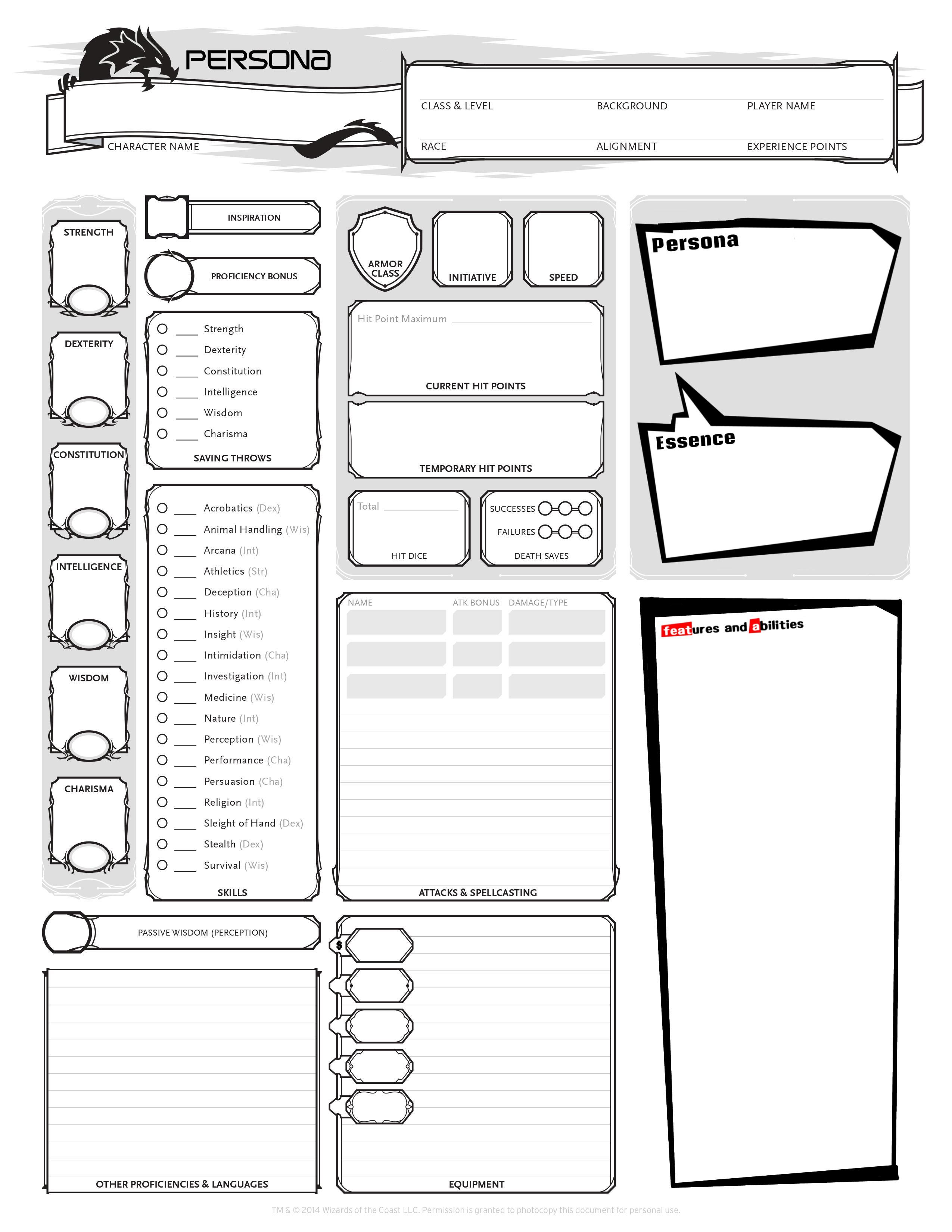 [OC] I made a custom character sheet for my Persona themed campaign ...