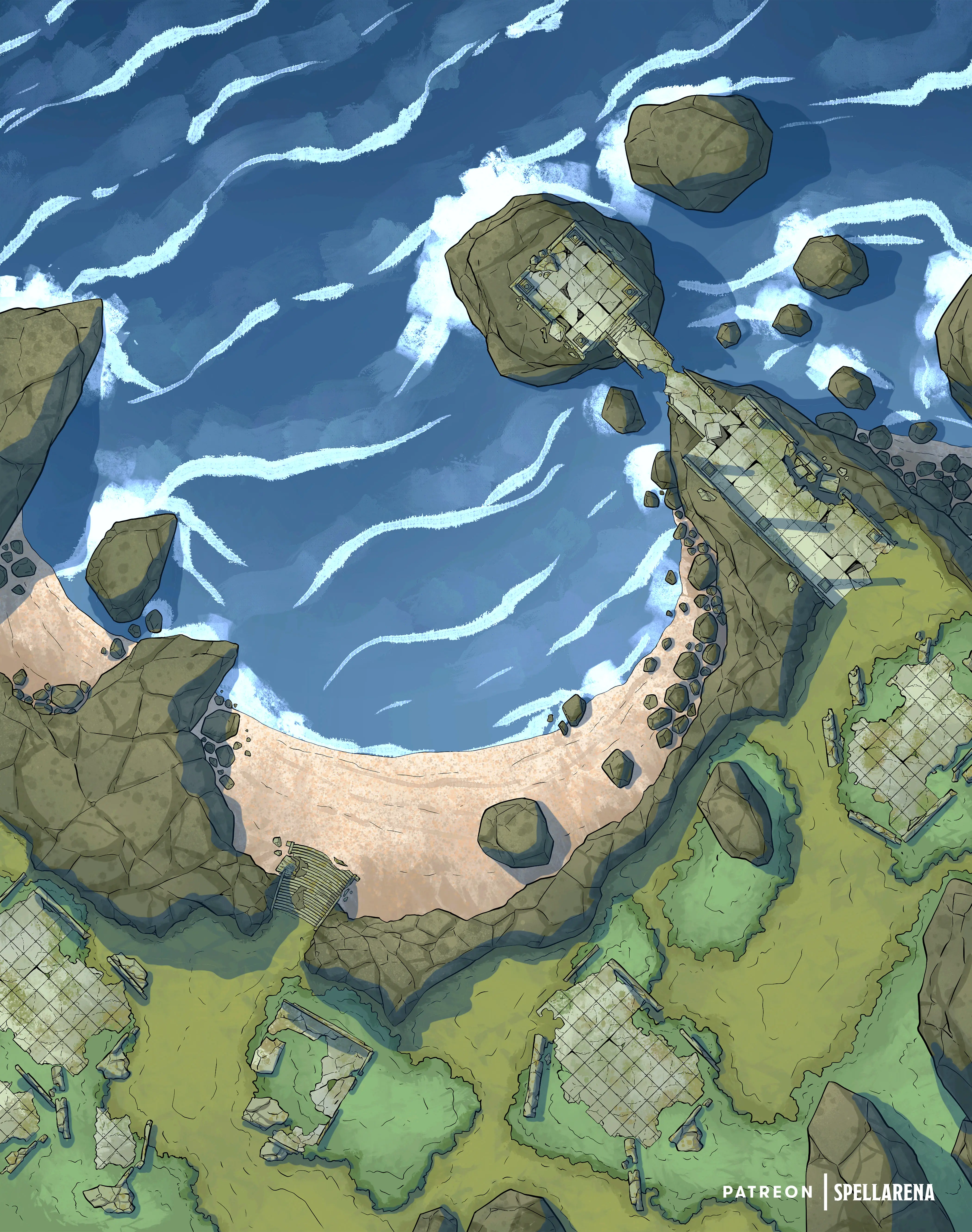 Oceanside Ruins by Spellarena[30x38][Battlemap][OC] | Scrolller