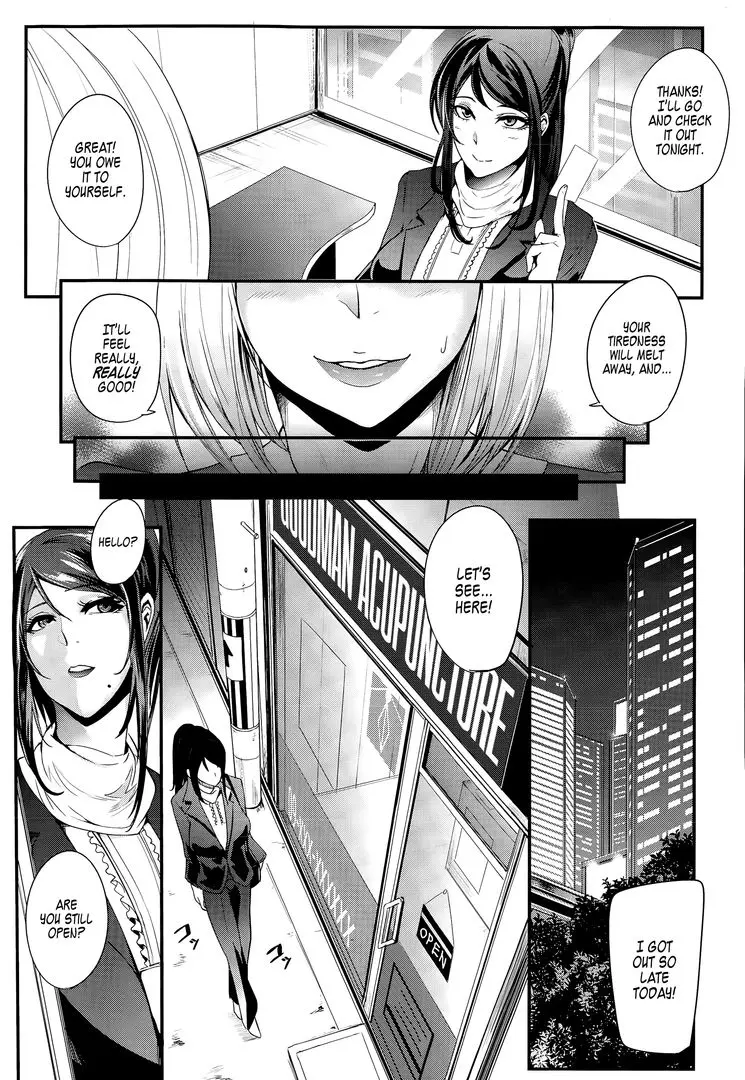 Otochichi manga featuring a busty asian woman in a business suit and a white-haired acupuncturist in a clinic