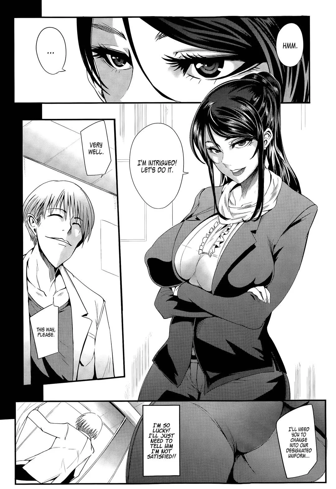 Otochichi manga featuring a busty asian woman in a business suit and a white-haired acupuncturist in a clinic