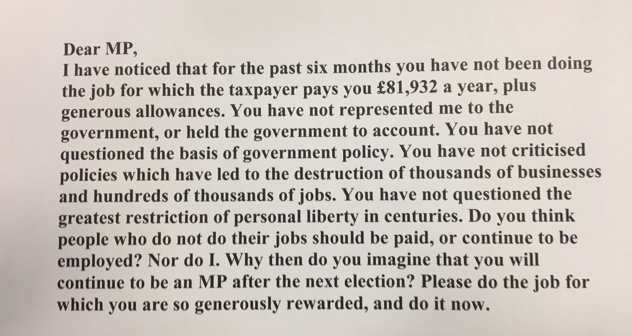 Peter Hitchens&apos; <b>letter</b> <b>to</b> his MP.