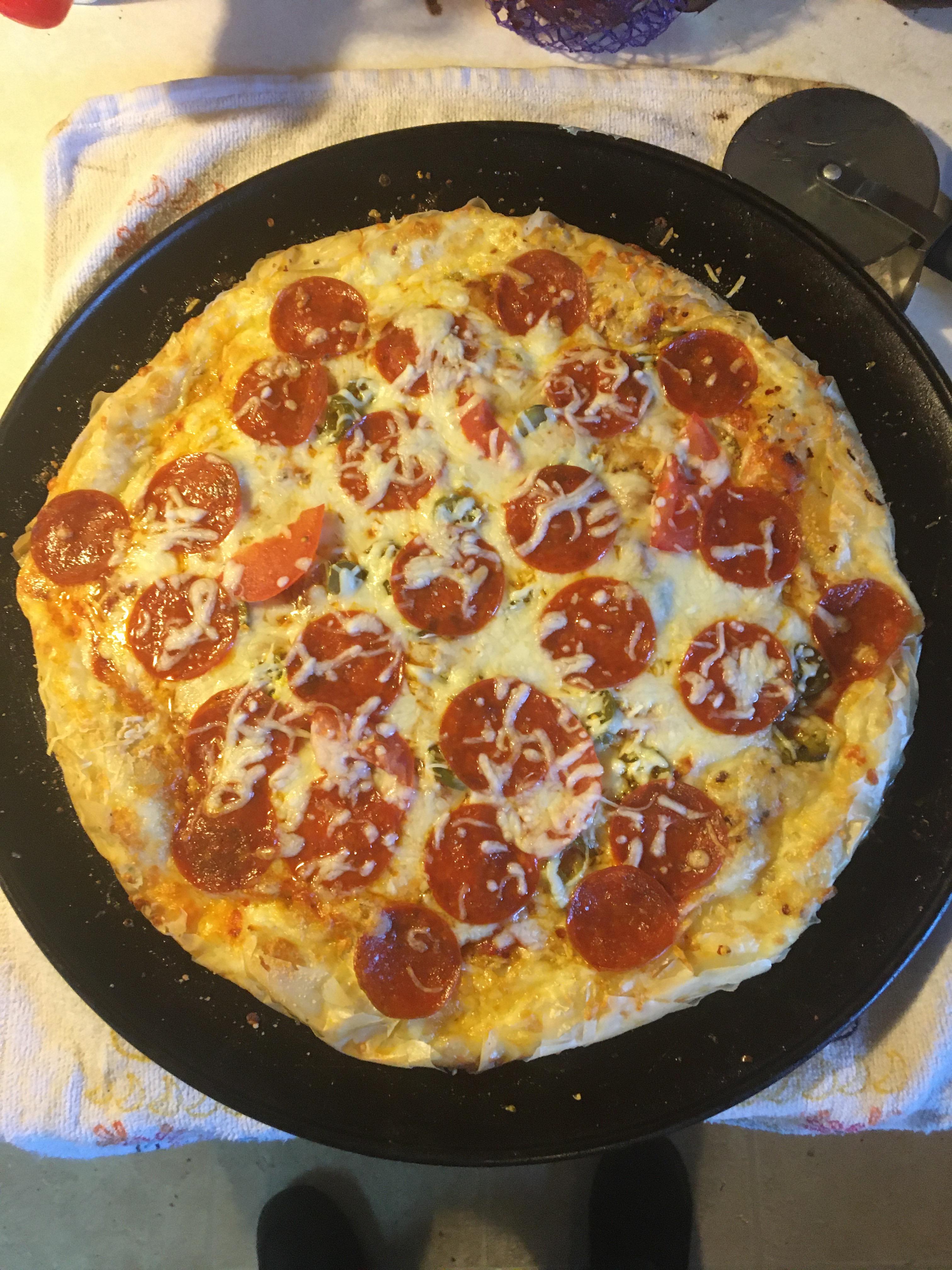 Phillo dough pizza, perfectly round Scrolller