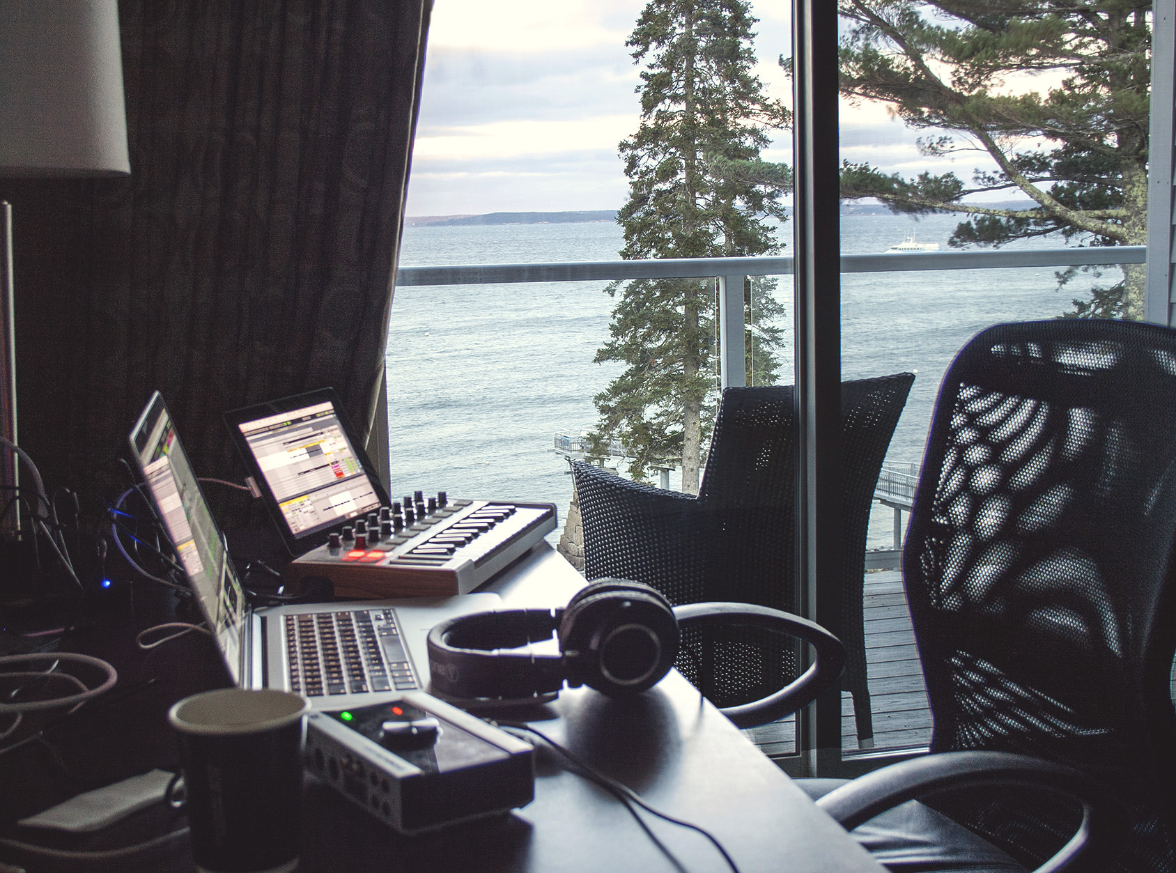 Portable recording setup, mixing by oceanside way up in frigid Maine