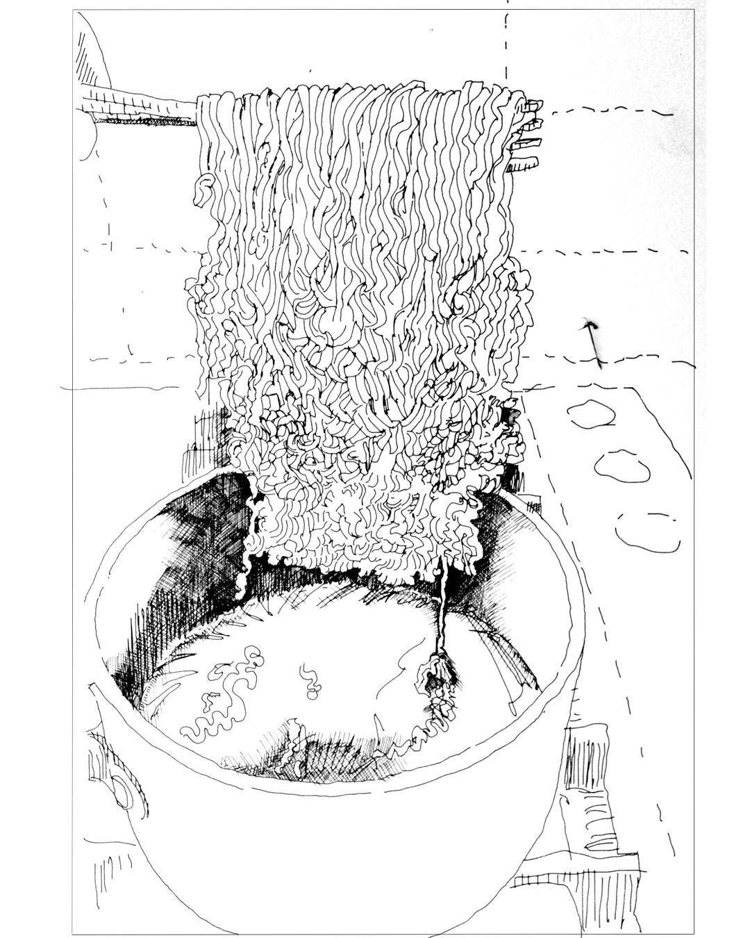 Ramen Noodles, Me, Ink, 2020 Scrolller