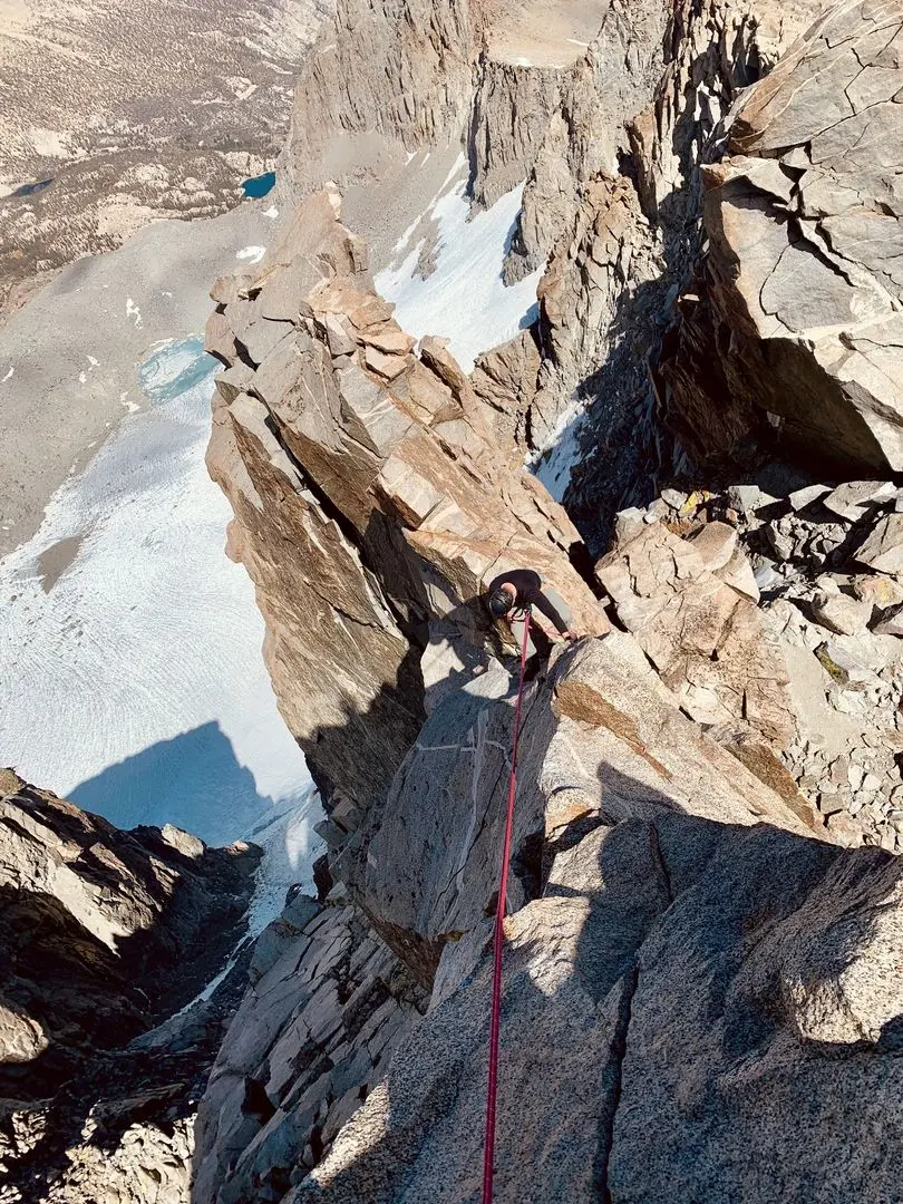 Rapping down the knife-edge ridge on Mt. Polemonium (14,080) in the ...