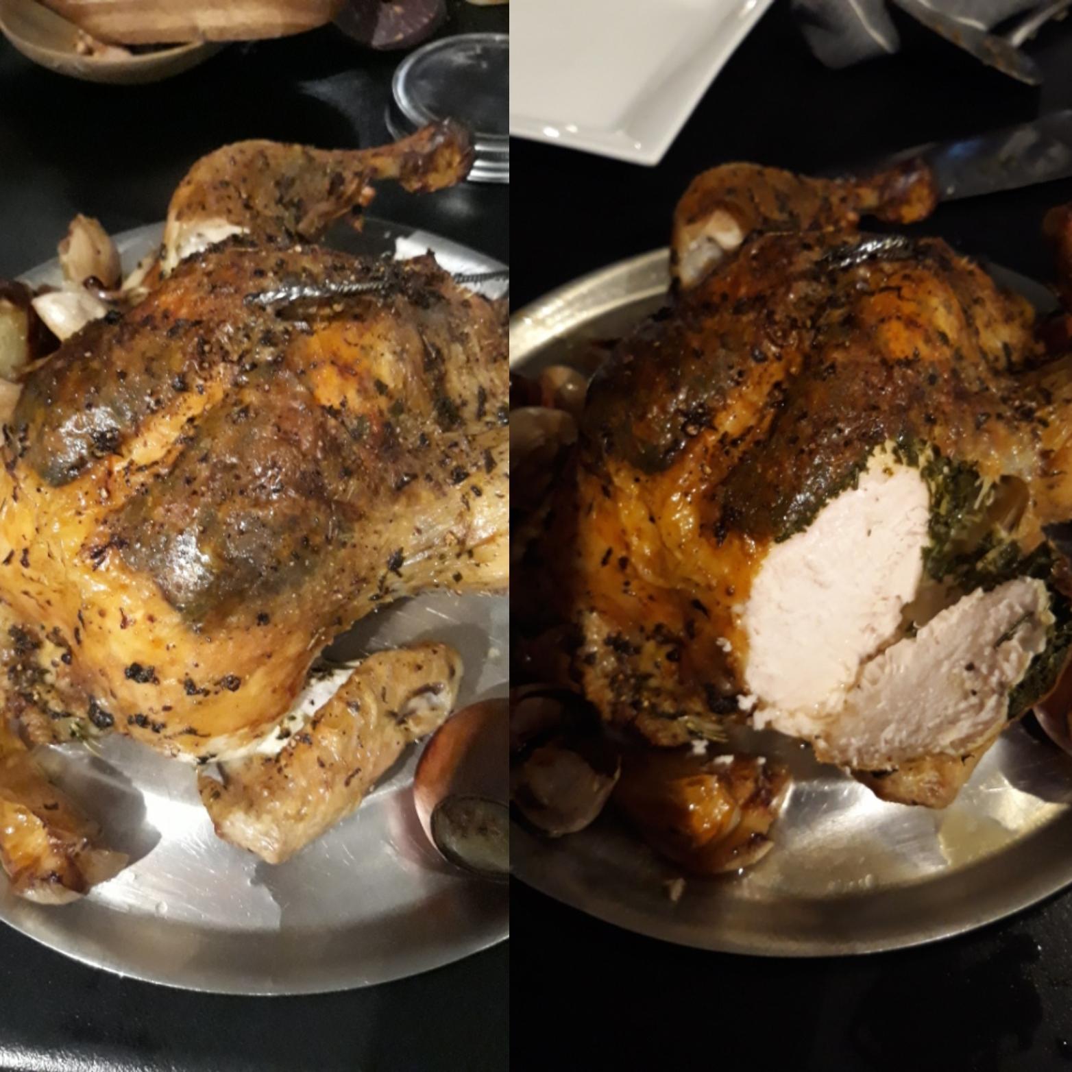 Roast Chicken With Butter Parsley Basil Rosemary And Lemon Zest Stuffed Under The Skin With 7291