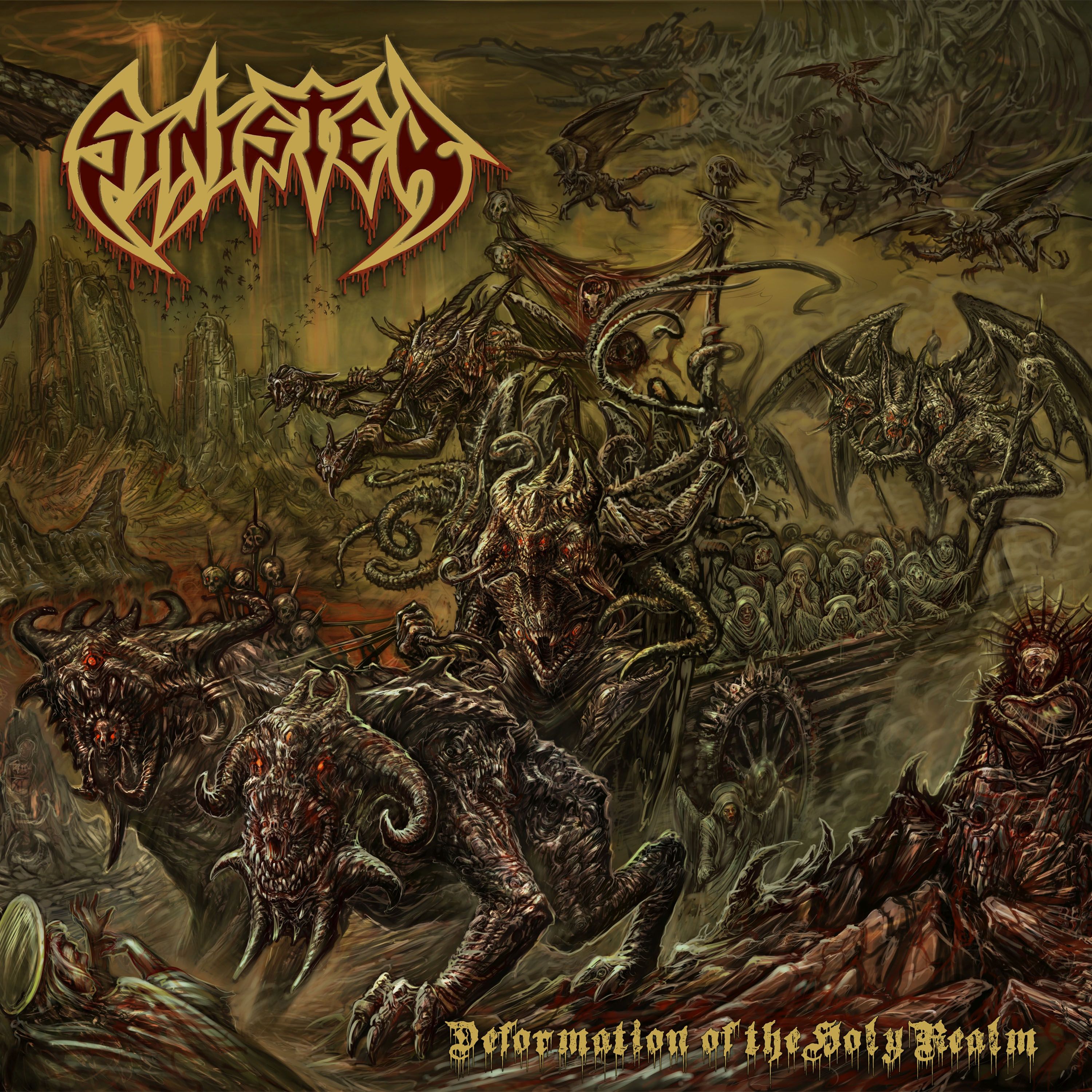 Обложки метал групп. Обложка Sinister - 2020 - deformation of the Holy Realm. Группа Sinister ДЭТ-метал-группы.