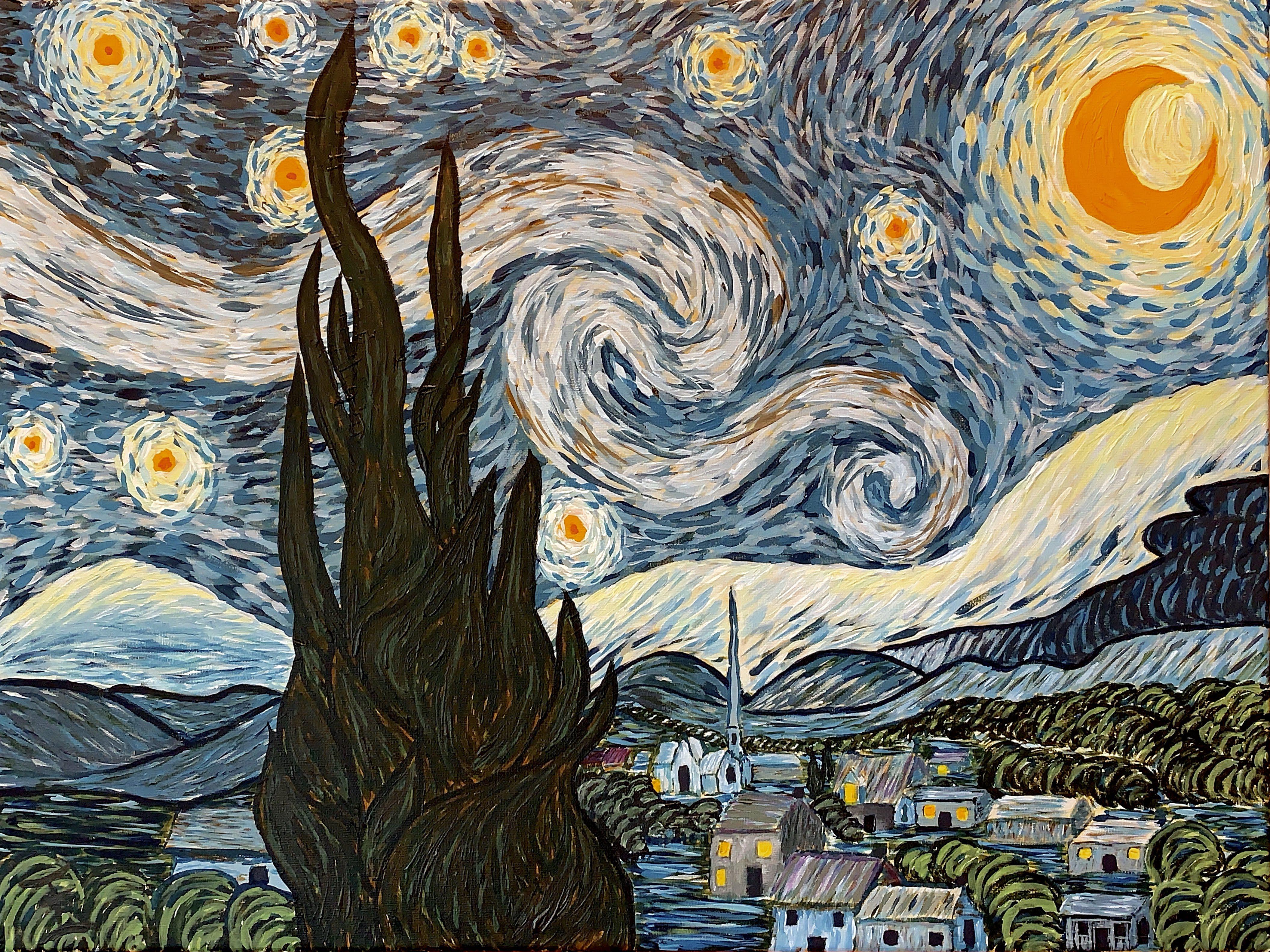 Starry night mashup (cypress tree from Van Gogh's preliminary drawing ...