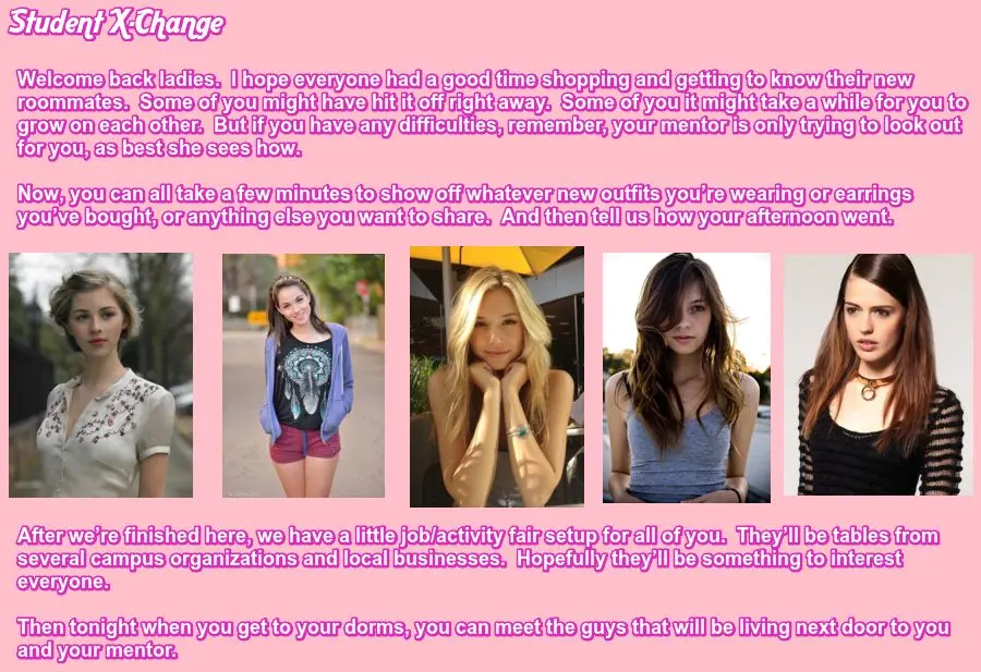 Faith, Emily, and Hannah in the Student X-Change Program featuring lingerie, a white dress, and a tongue piercing