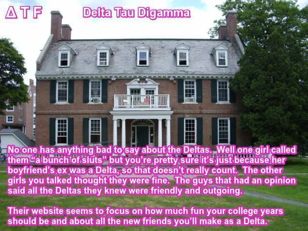 Blonde college student in the Student X-Change Program navigating sorority life and academic probation.