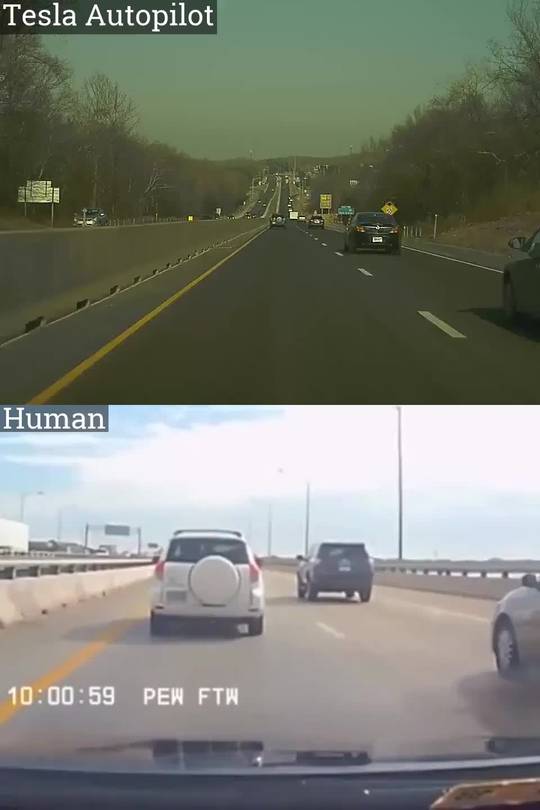 Tesla Autopilot vs Human reaction to sudden lane change | Scrolller